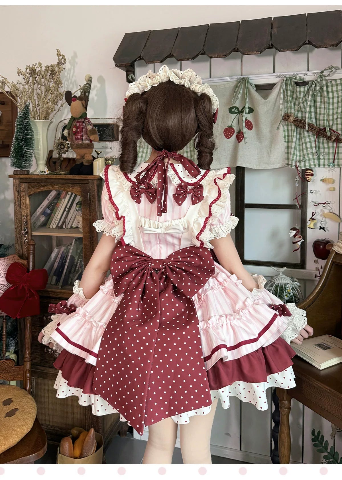 Honeyed Oath - Sweet Lolita Polka Dot OP Dress, Detachable Apron