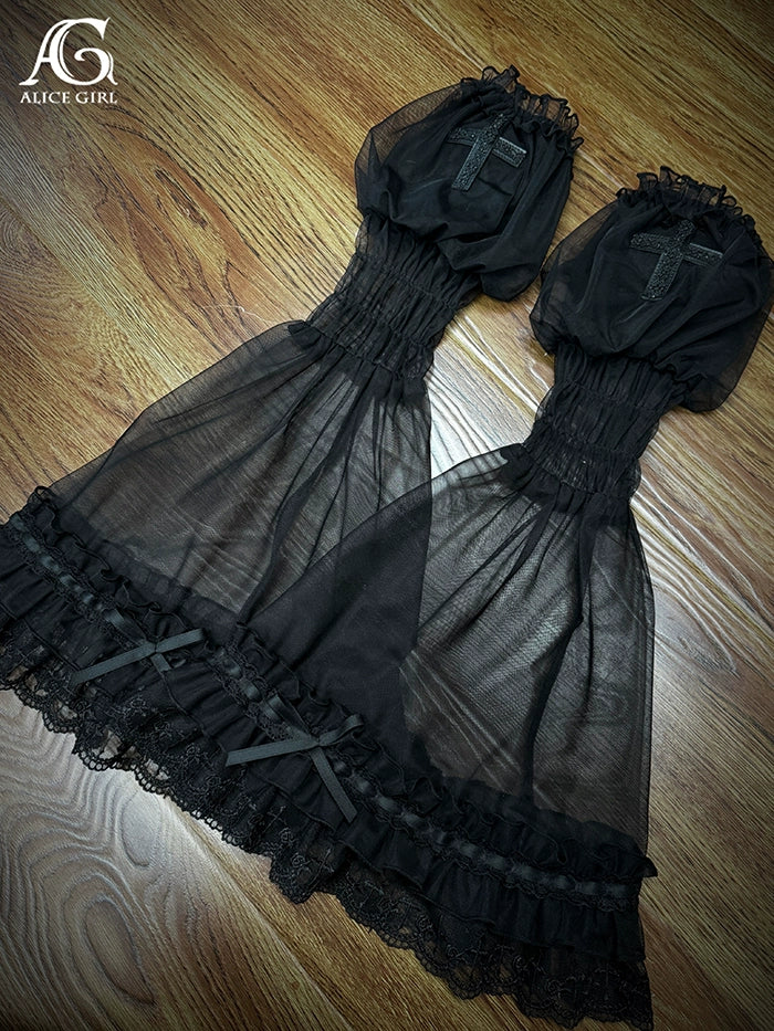Alice Girl - Cross Princess - Sweet Lolita Princess Sleeves Cross Embroidery Sleeves XS Black