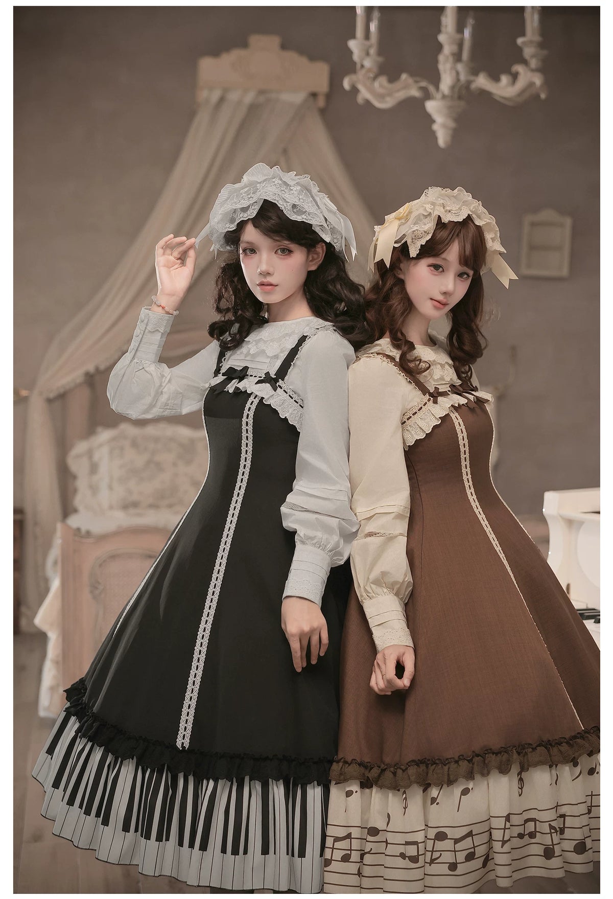 Solo Moment - Classic Lolita JSK & Blouse Dress Set, Piano Keys Print 45940:869030