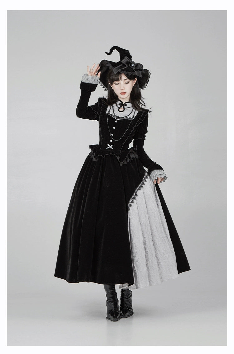 With Puji - Innocent Talk - Halloween Chinese Style Lolita OP Black-silver Gray Dress