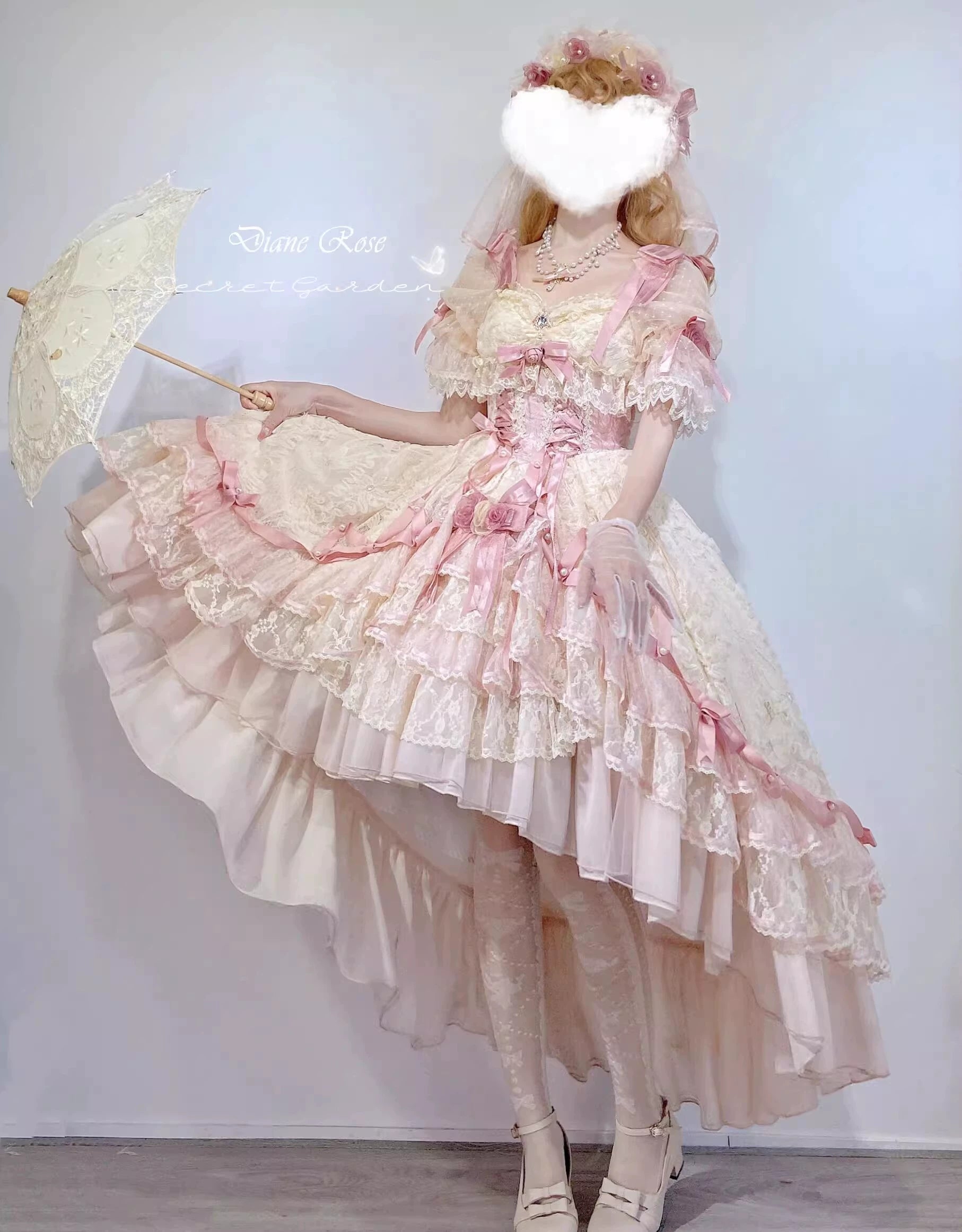 MieYe - Diana Rose - Bridal Lolita Dress Short Wedding OP with Accessories 41638:708734