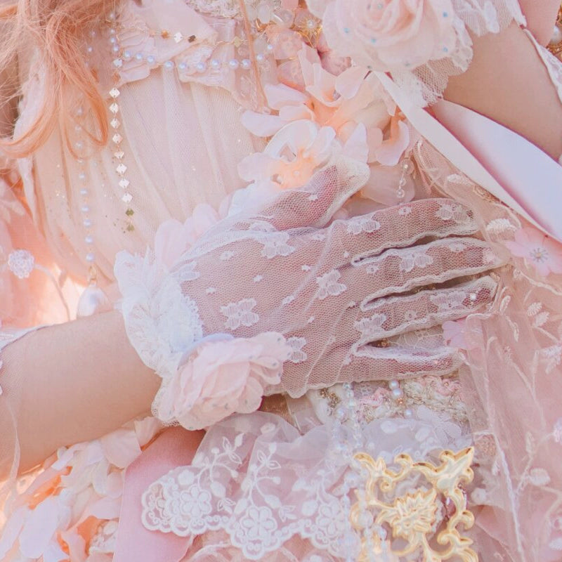 Cat Fairy - Spring Gift Box - Pink Classic Lolita Accessories Handmade Lace Pink (gloves)