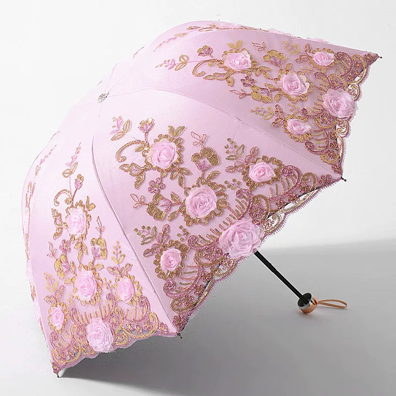 Foldable Lolita Parasol, Floral and Embroidery Detail 45591:855734