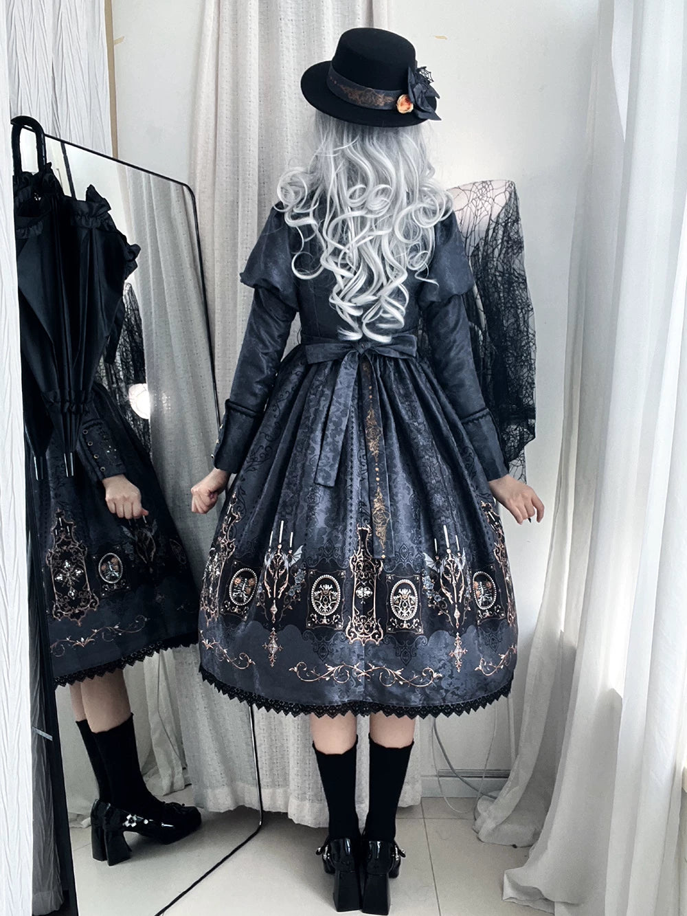 Blood Night Lantern - Jacquard Gothic Lolita Dress, Juliet Sleeve 44543:812313