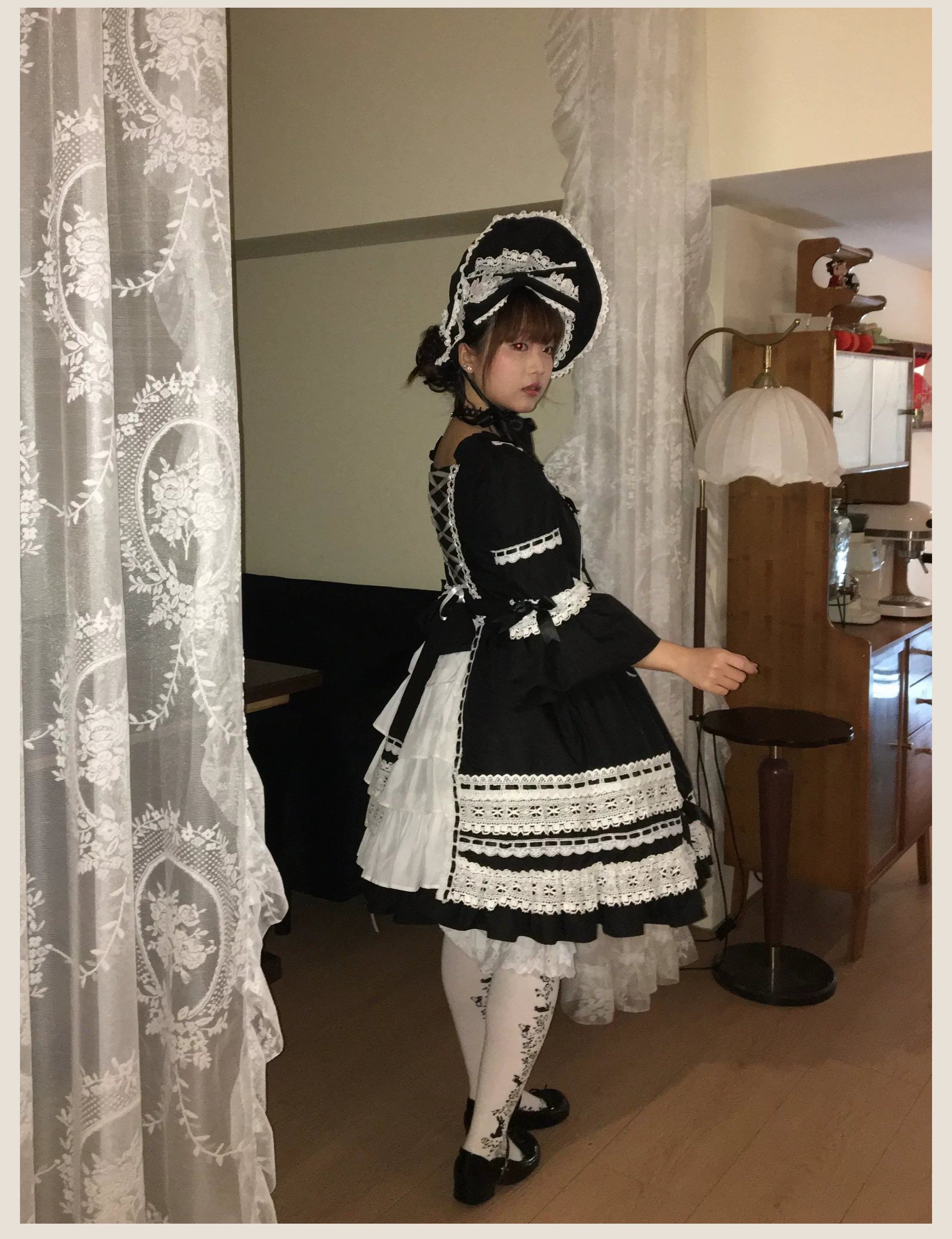 First Otome - Black Old School Lolita OP Dress, Lace Details 44645:816990
