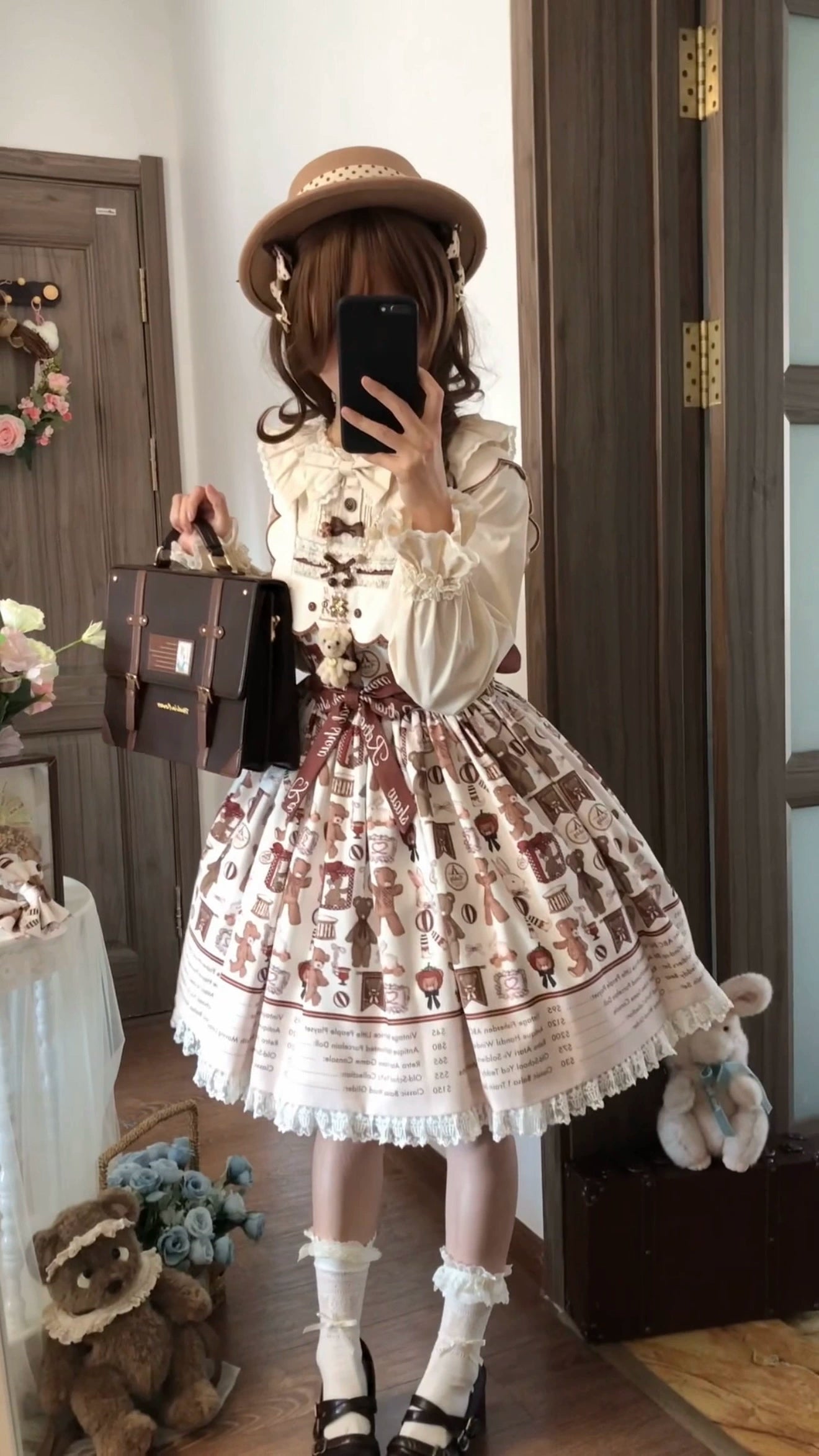 Fairyfaith - Little Bear Daily - Kawaii Lolita Embroidered JSK & OP Dress, Bear Print 44384:806210