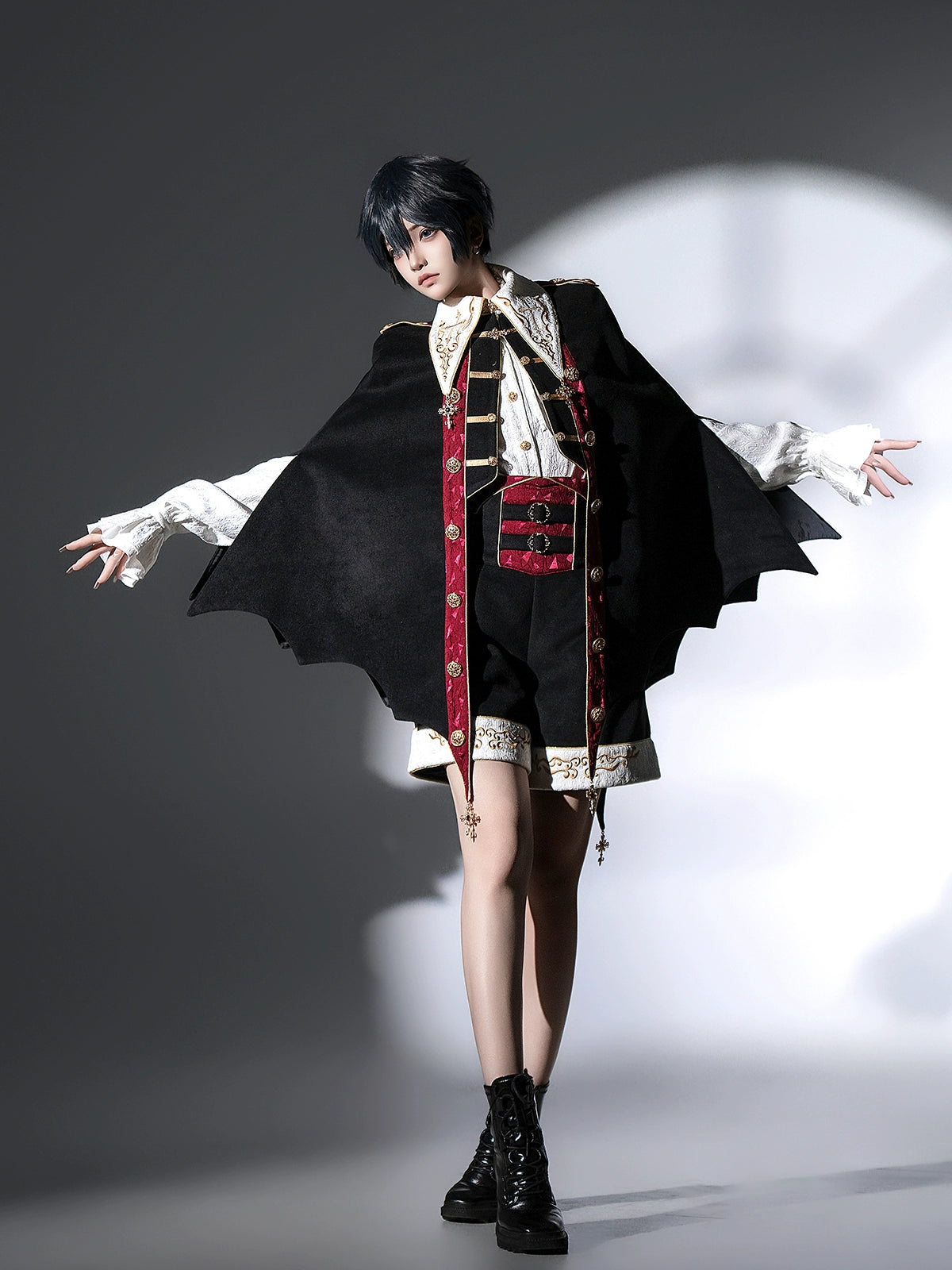 Your Princess - Vampire Youth - Ouji Lolita Bat Shaped Cape Set, Gold Embroidery & Red Accents 44054:795356