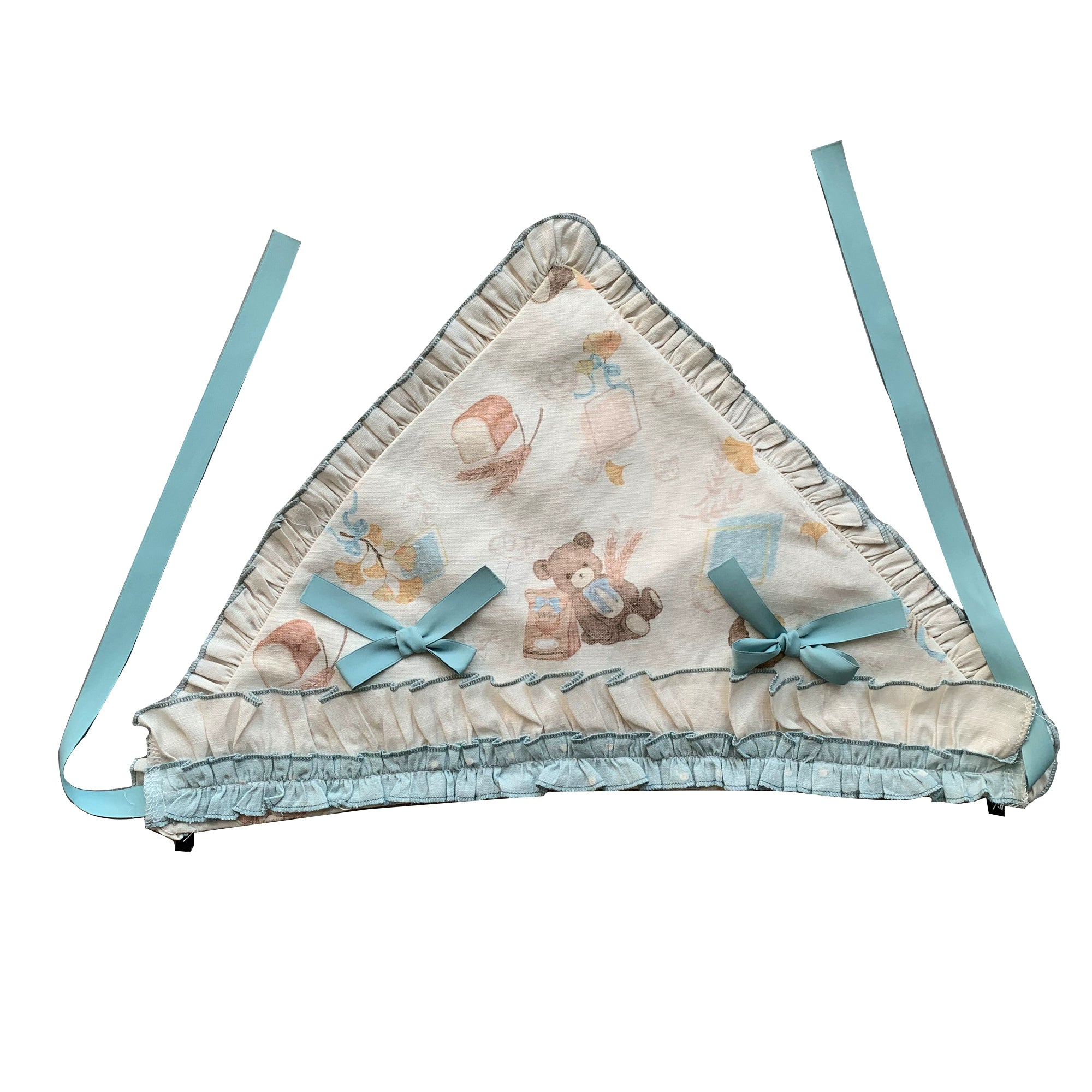 Chubby Cat Diary - Harvest Bear - Plus Size Country Lolita OP Dress with Teddy Bear Print Triangular Headscarf Only (one size / choose M) S