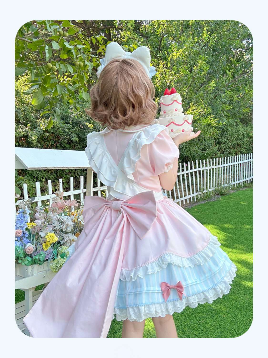 Jiuli Lolita - Nine Meow Bunny - Sweet Lolita Bunny Apron OP Dress, Back Zipper 44098:795717