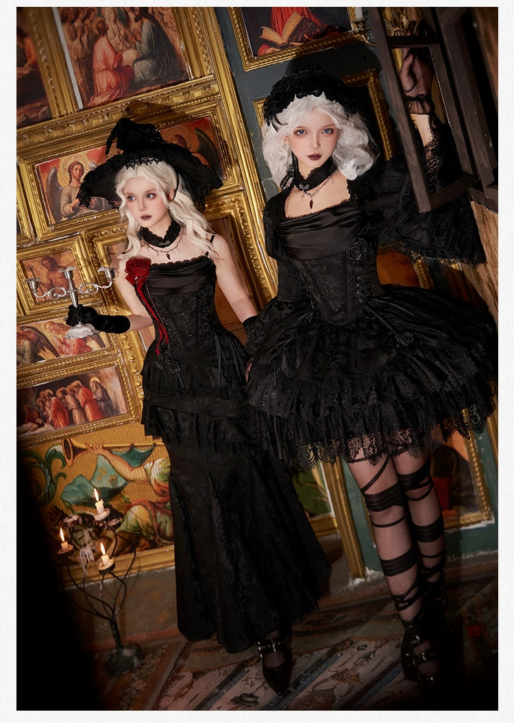 With PUJI - Letter and Poetry · Twilight - Black Gothic Lolita Skirt Set, Witch-Inspired 43525:778332