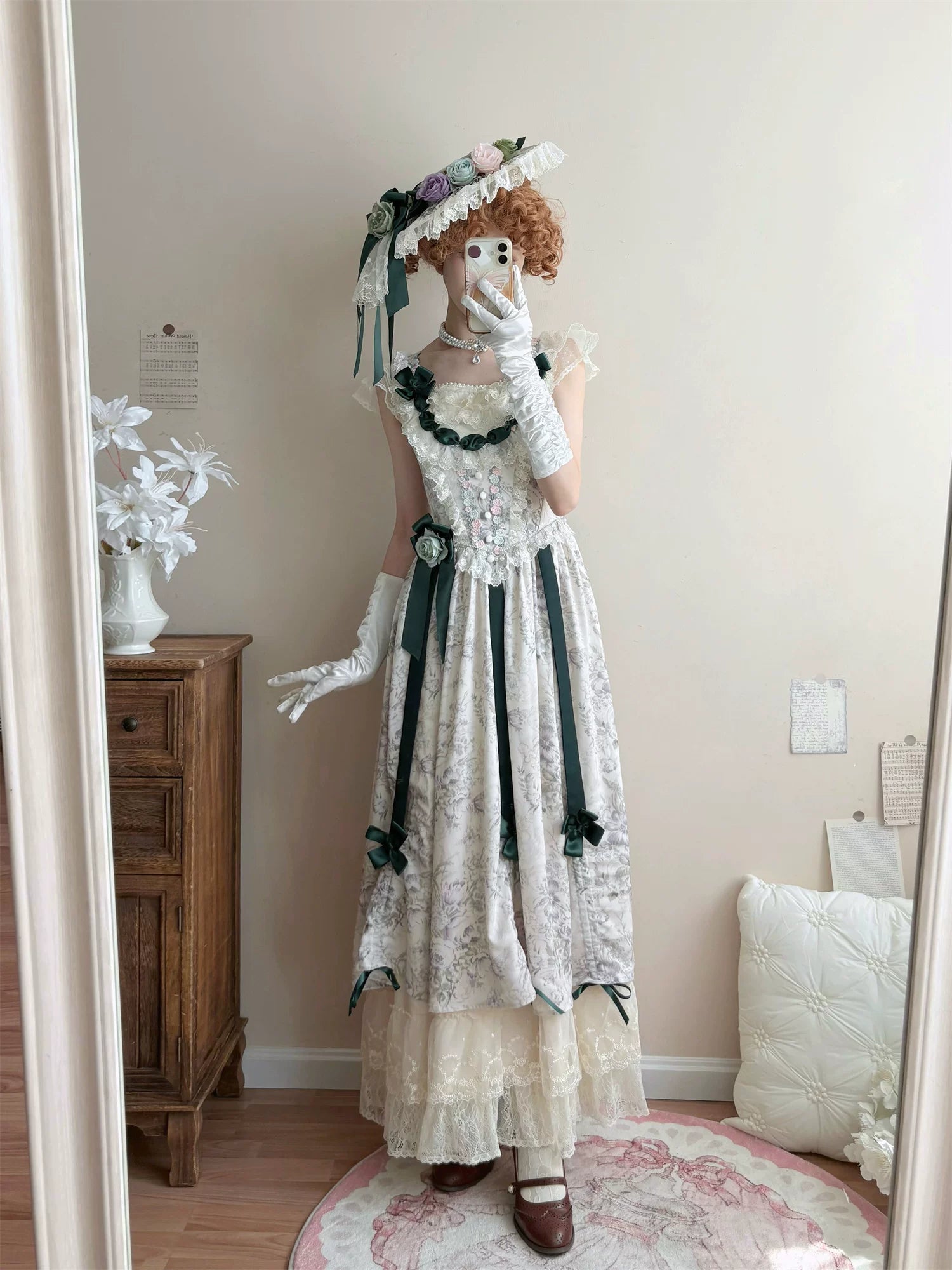 Dolota Flower Wall - Classic Lolita Floral OP Dress, Open Shoulder 44485:811221