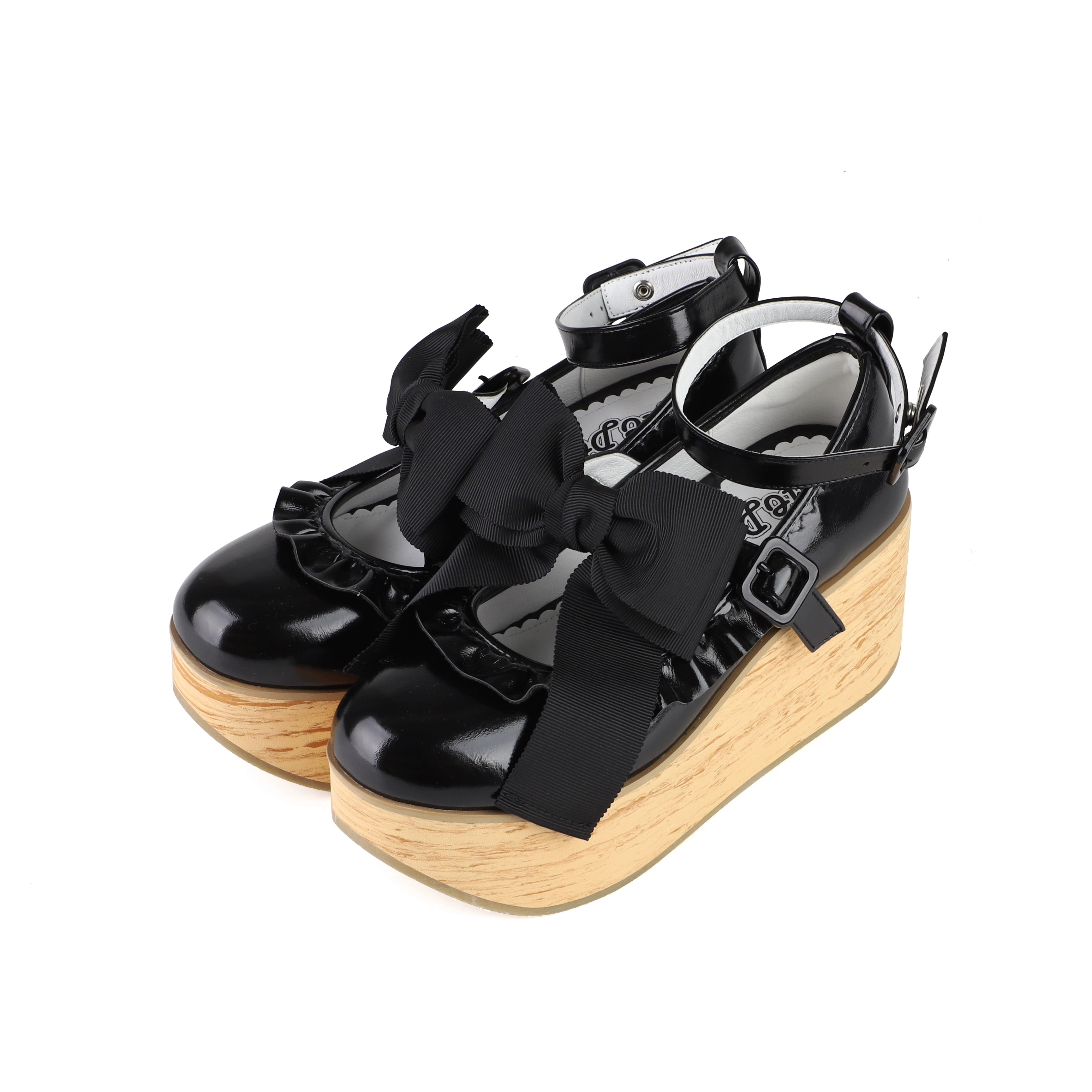 MODO - Shaking Platform - Kawaii Lolita Platform Heels Shoes, Detachable Bow Black 35