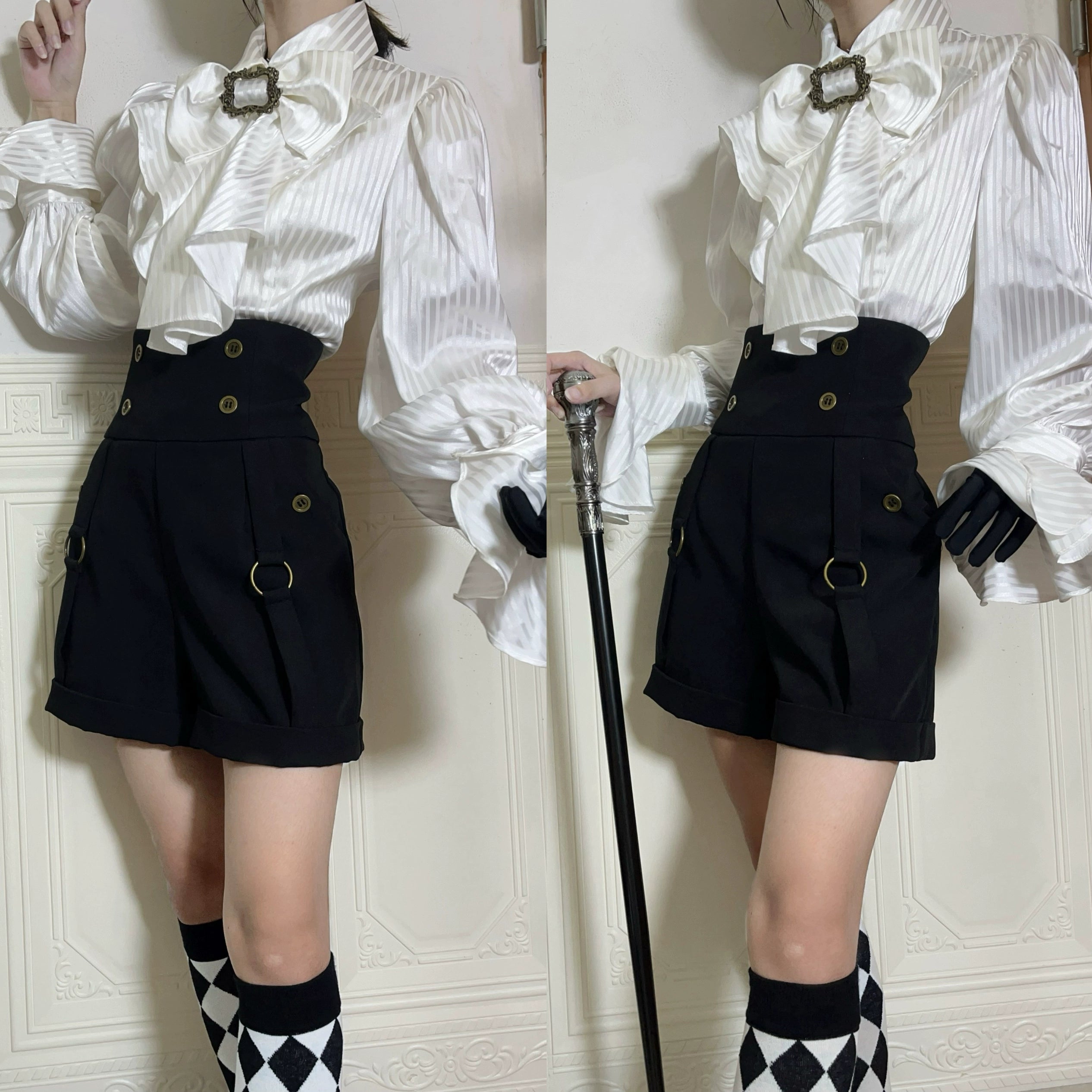 Gazing Galactic - Moonstone - Elegant Ouji Lolita Shirt, Detachable Jabot