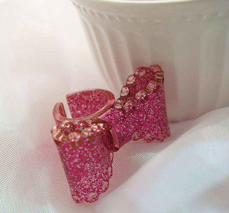 Cat Tea Party - Sweet Lolita Bow Ring and Necklace rose red ring