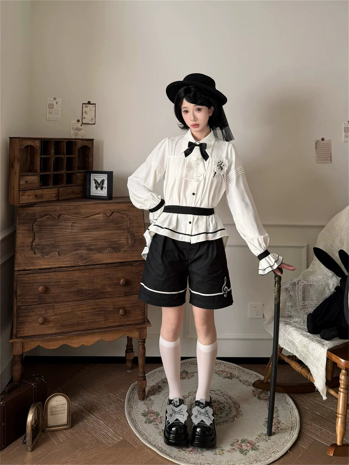 Silent Melody - Ouji Lolita Chiffon Blouse or Musical Note Embroidered Skirt 45484:853510