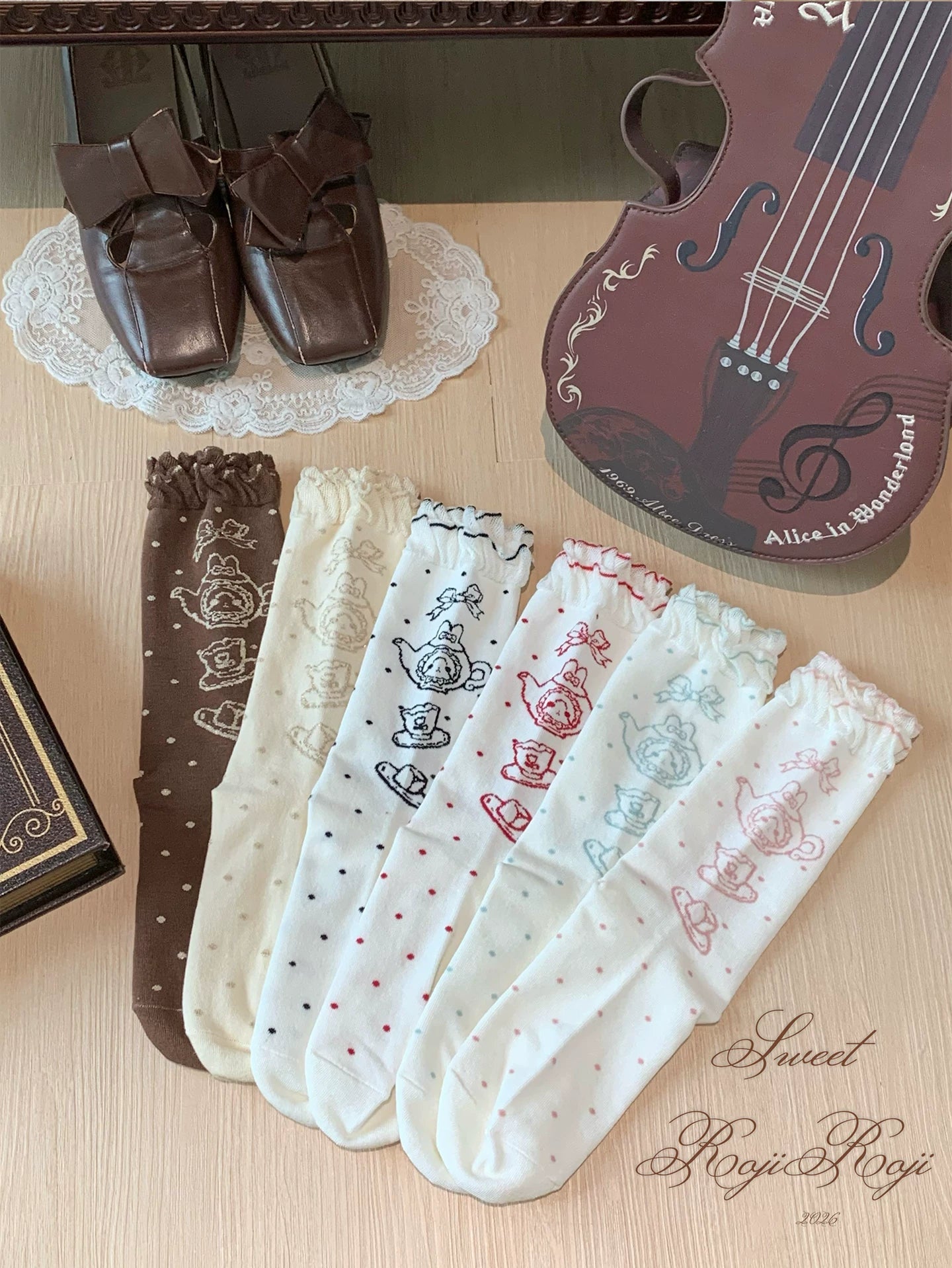 Cotton Sweet Lolita Socks, Tea Party Prints 45788:862456