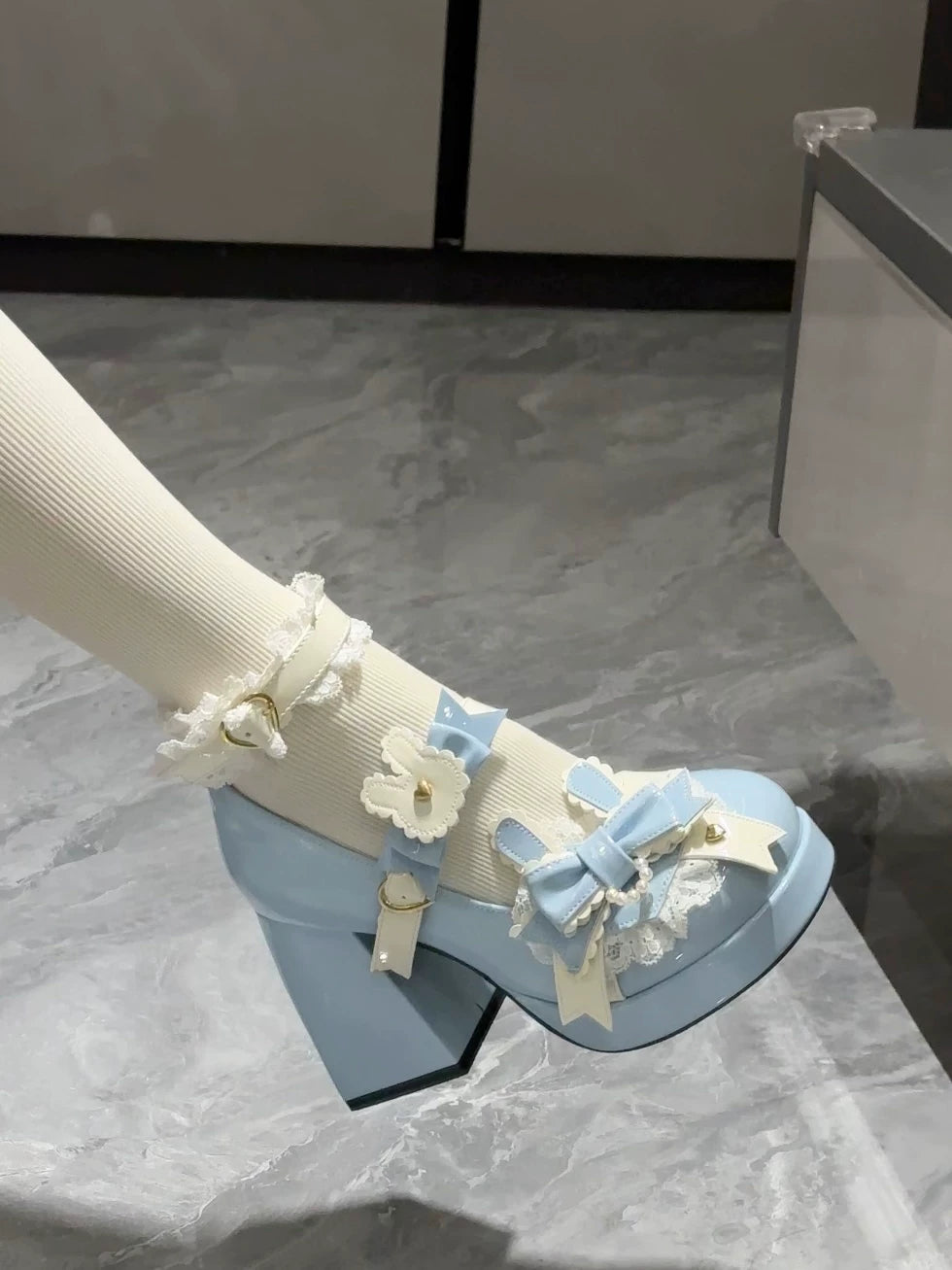 Sweet Bunny Tea Party - Sweet Lolita Chunky Heels Shoes, Bunny-ear Bow Decoration 44839:825375