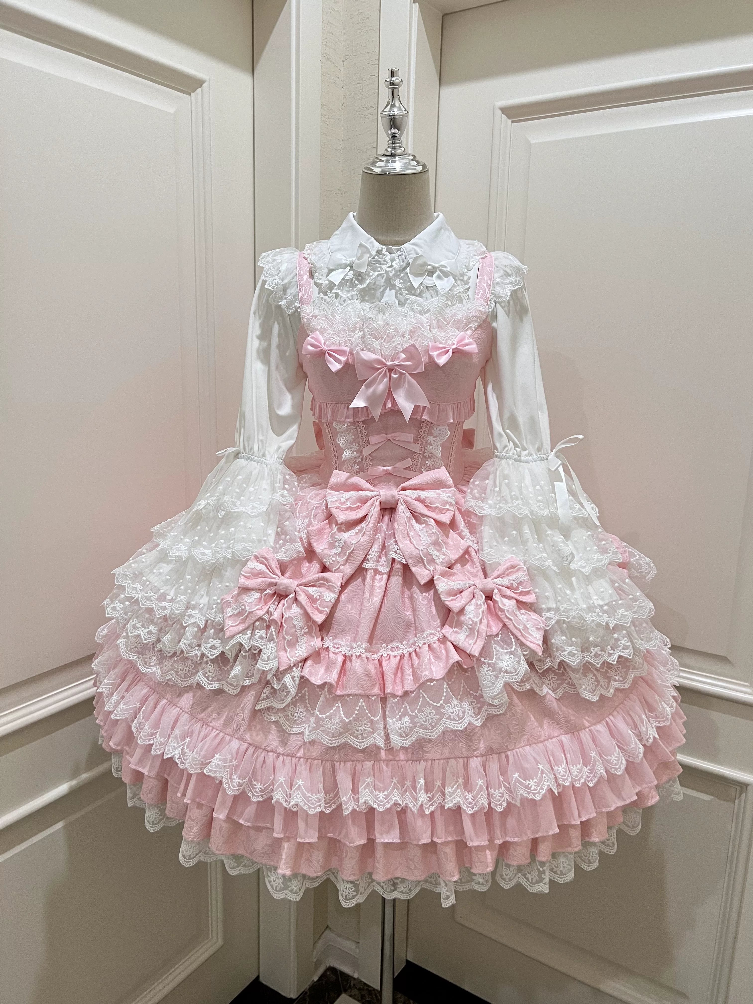 Flower Ode - Doll-like Sweet Lolita Jumper Dress Pink JSK Only S
