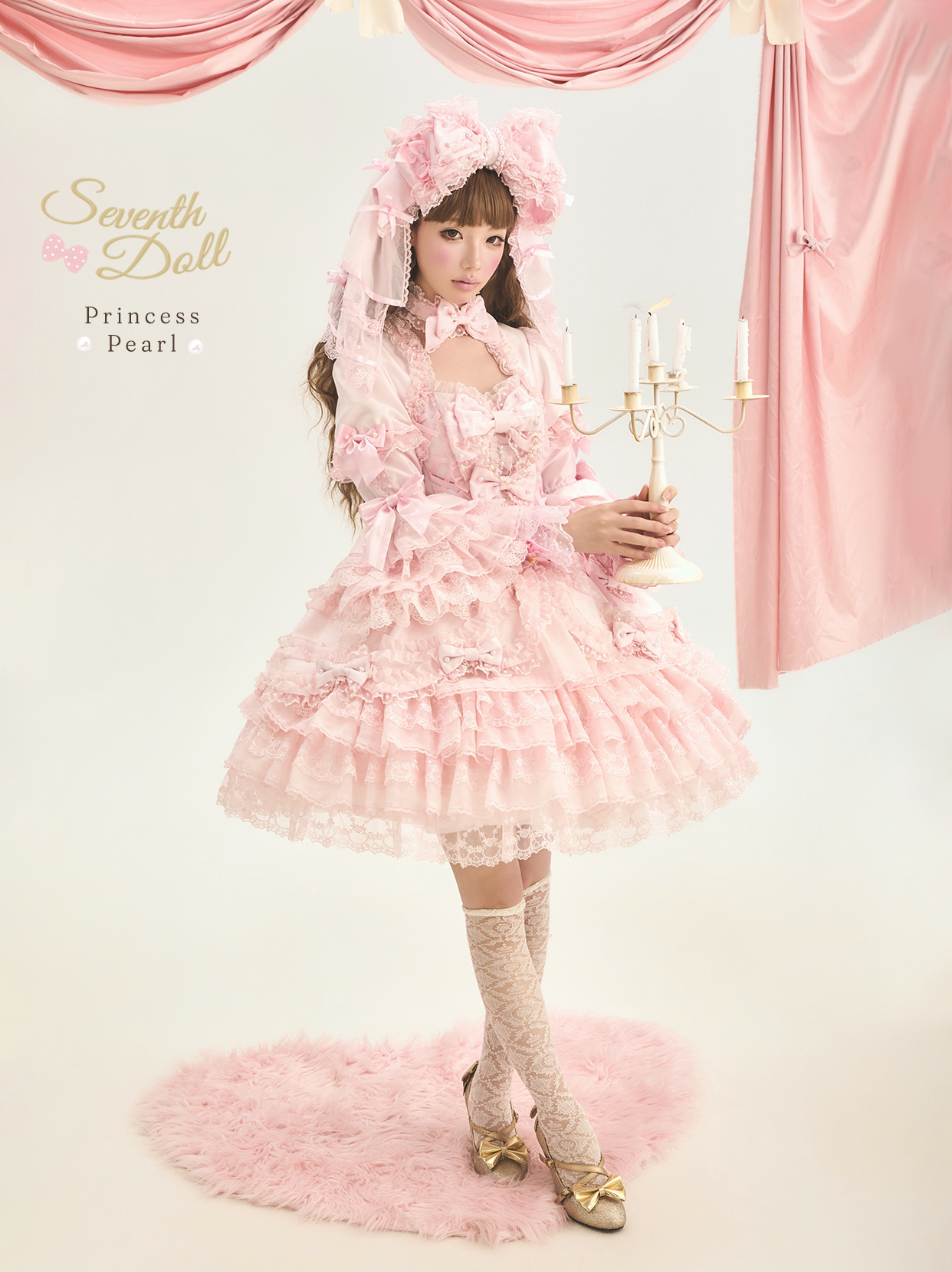 Pearl Princess - Old School Lolita Pink Dress, Pearls & Bows 45179:838267