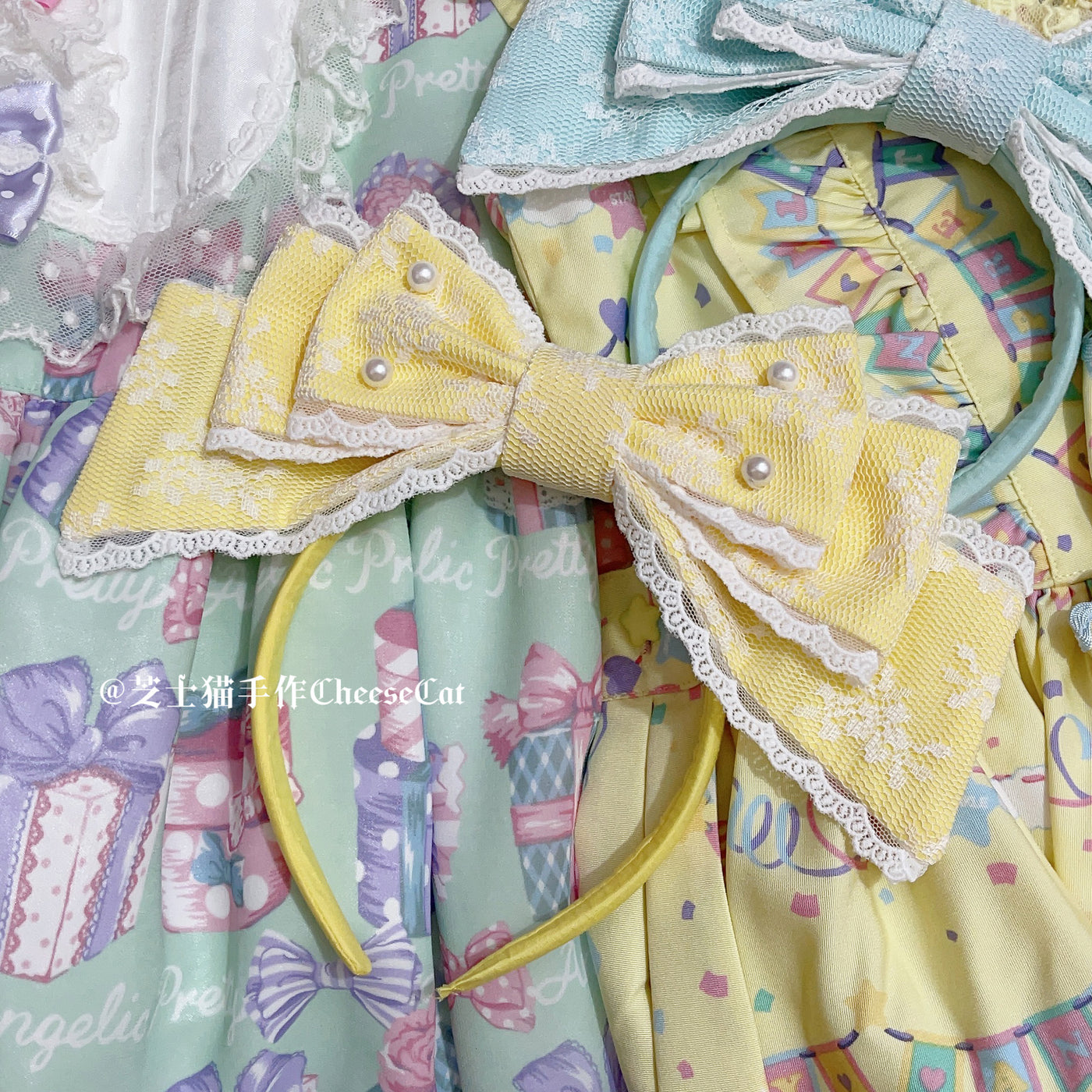 (Buyforme)Cheese Cat~Lace Butterfly Lolita KC with Pearl yellow KC  