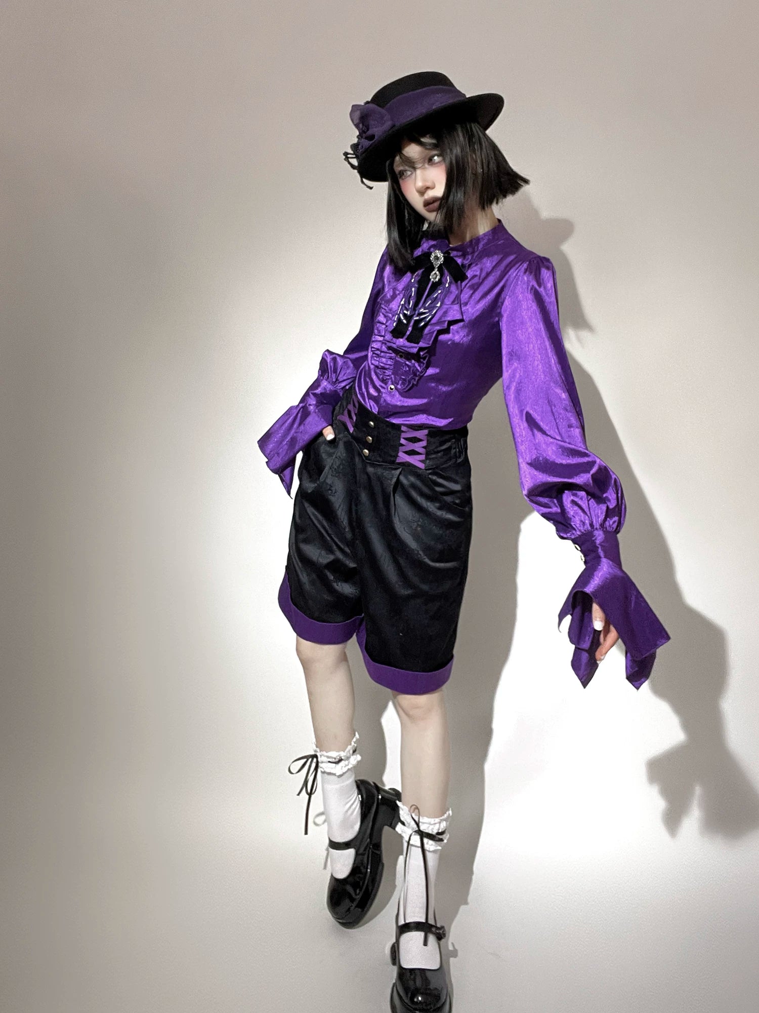 Moonnight Return - Stand Collar Ouji Lolita Shirt, Irregular Cuffs 44595:816312