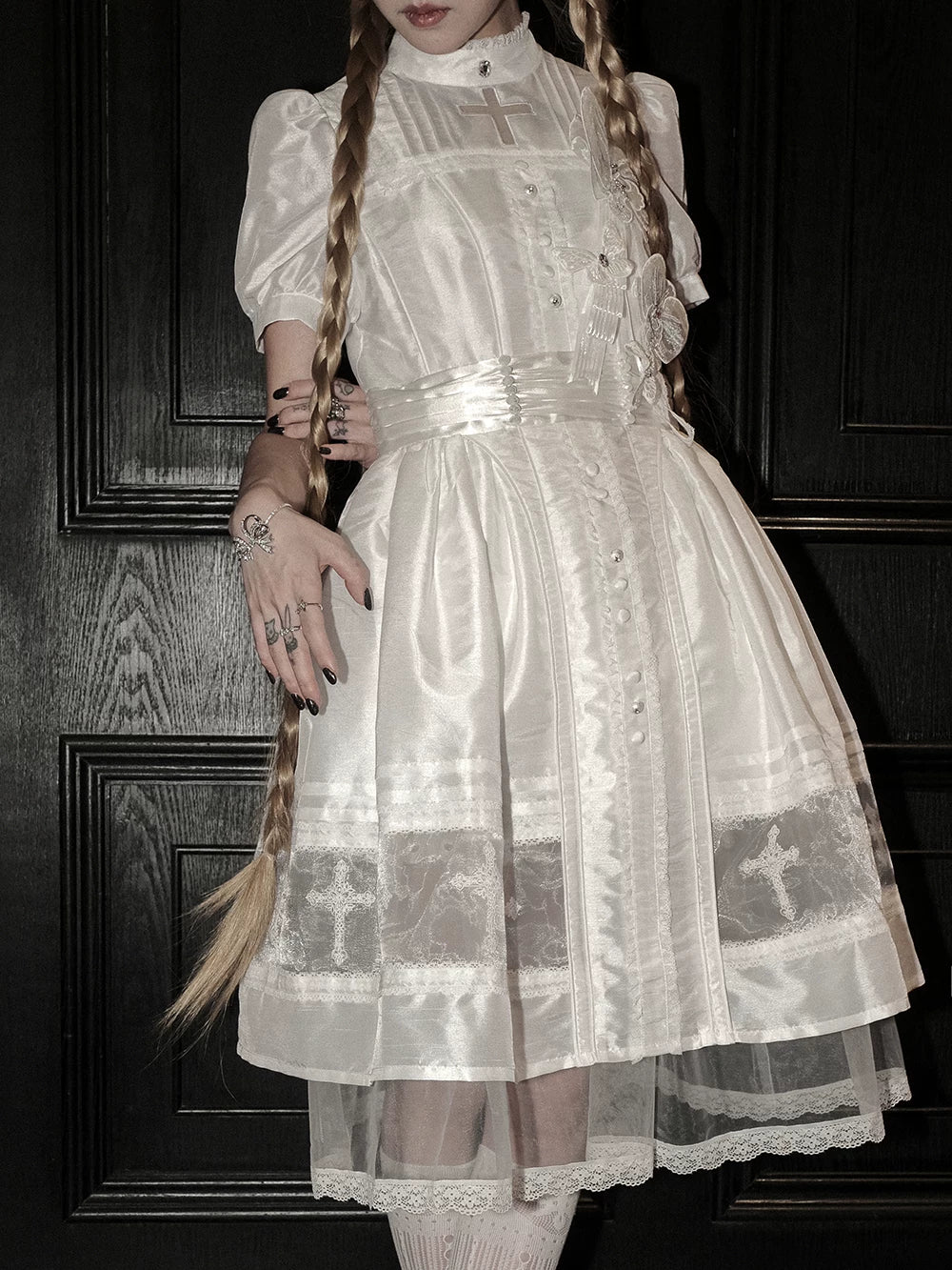 Ghost Orchid - Gothic Lolita OP Dress, Embroidered Cross