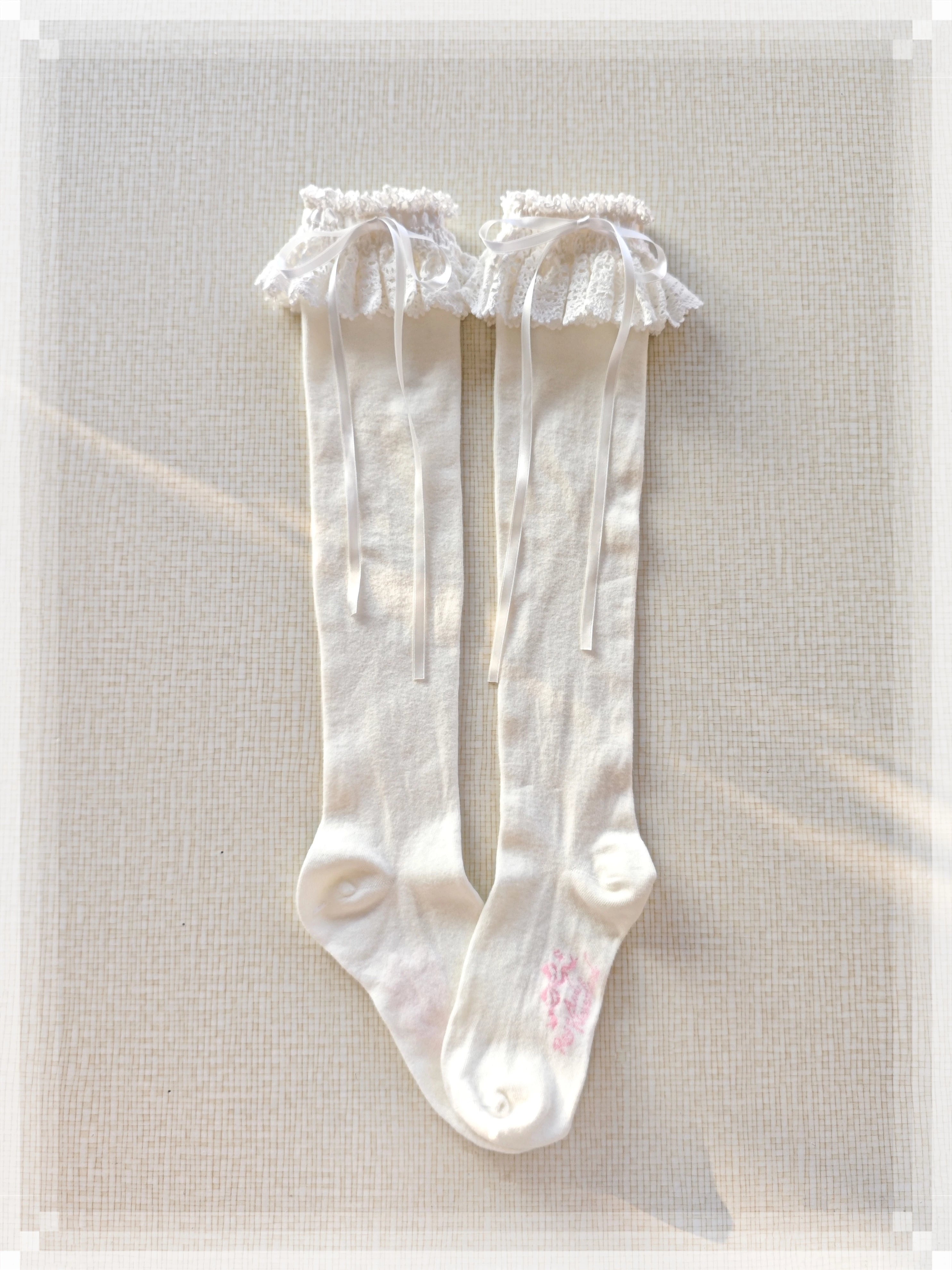 Cotton Old School Lolita White Socks with Colorful Ribbon Bows 45537:853879