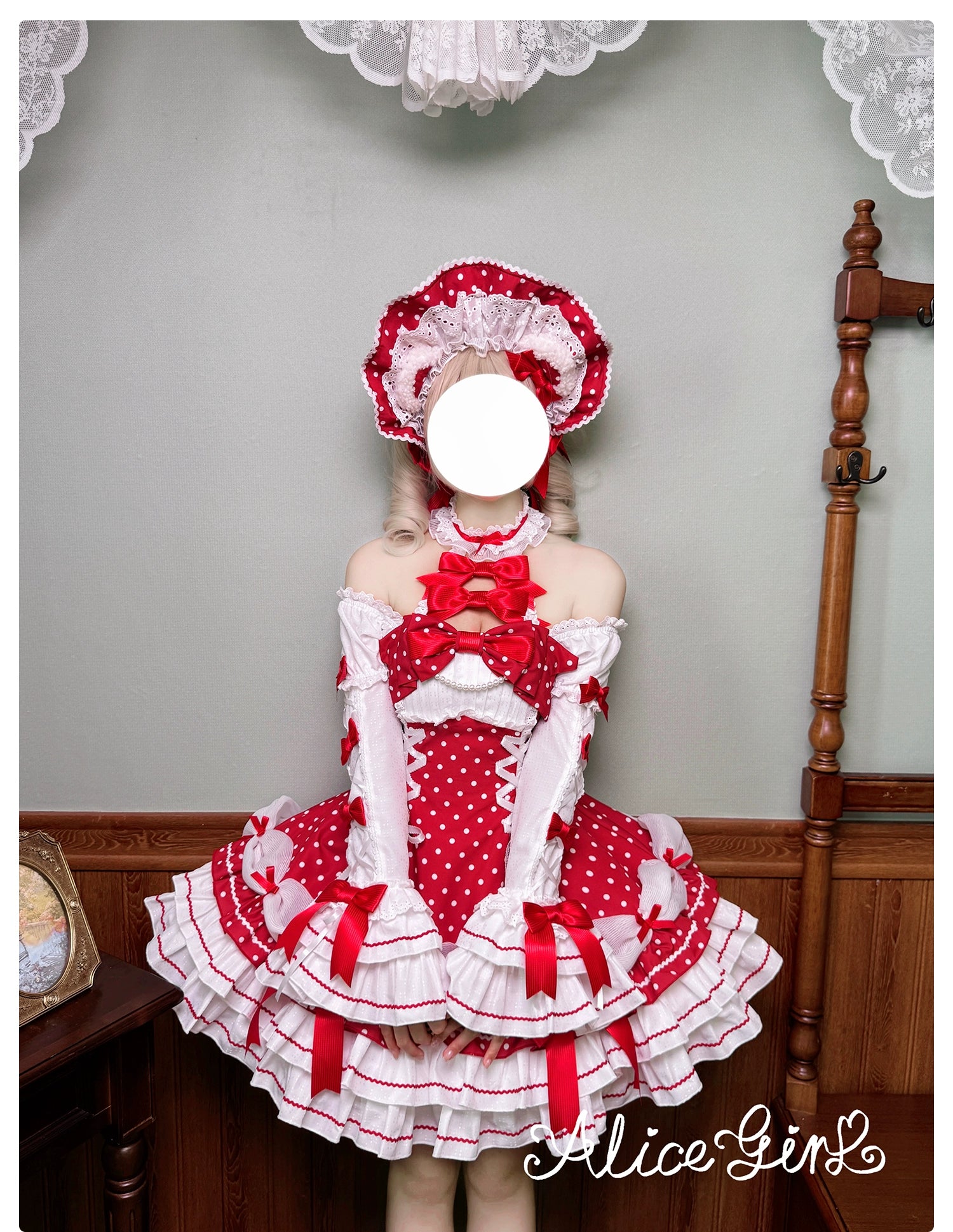 Old School Lolita Halter Neck OP Dress, Polka Dot Accent 43701:783519