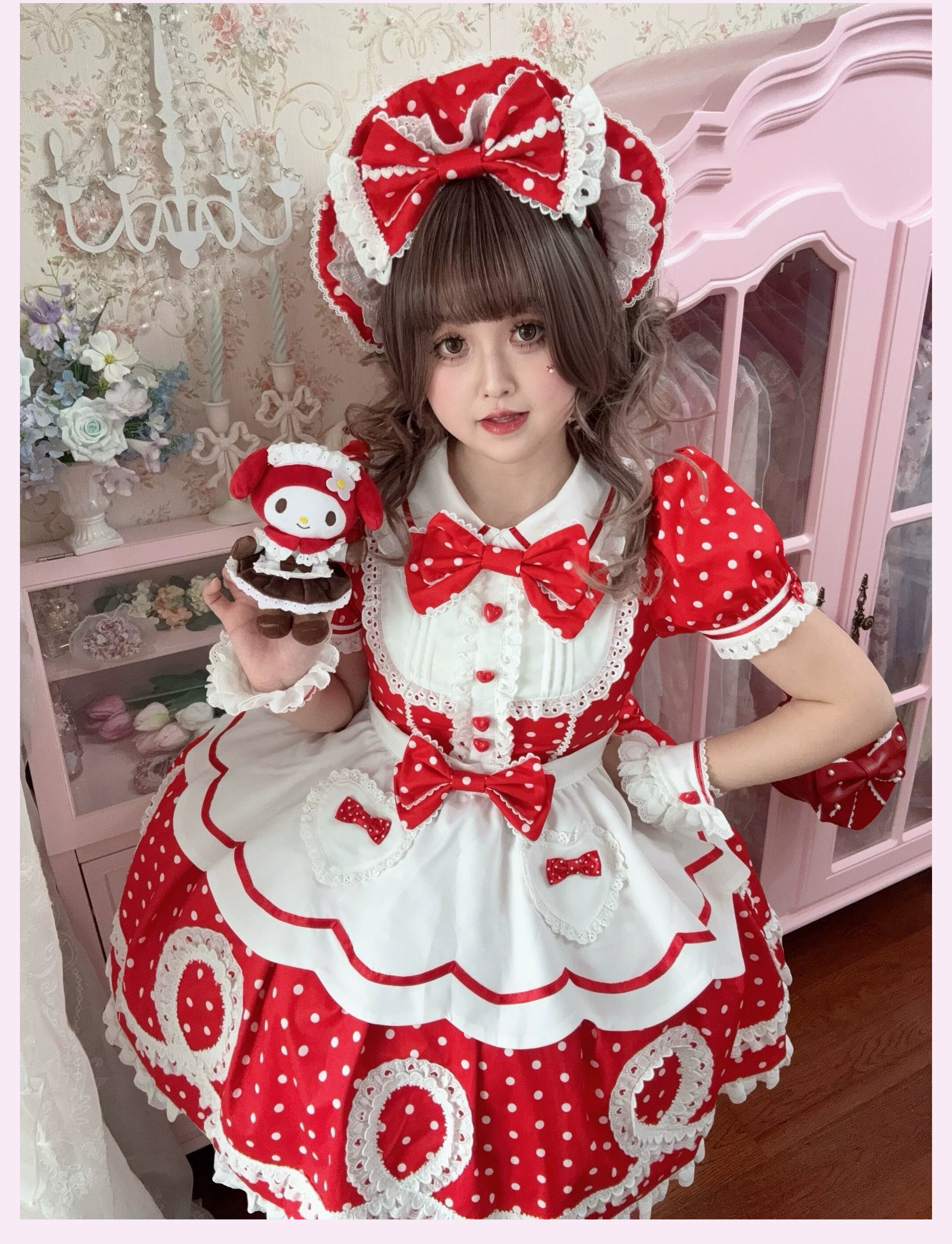 Candy Shop Manager - Old School Lolita Striped OP Dress, Detachable Apron
