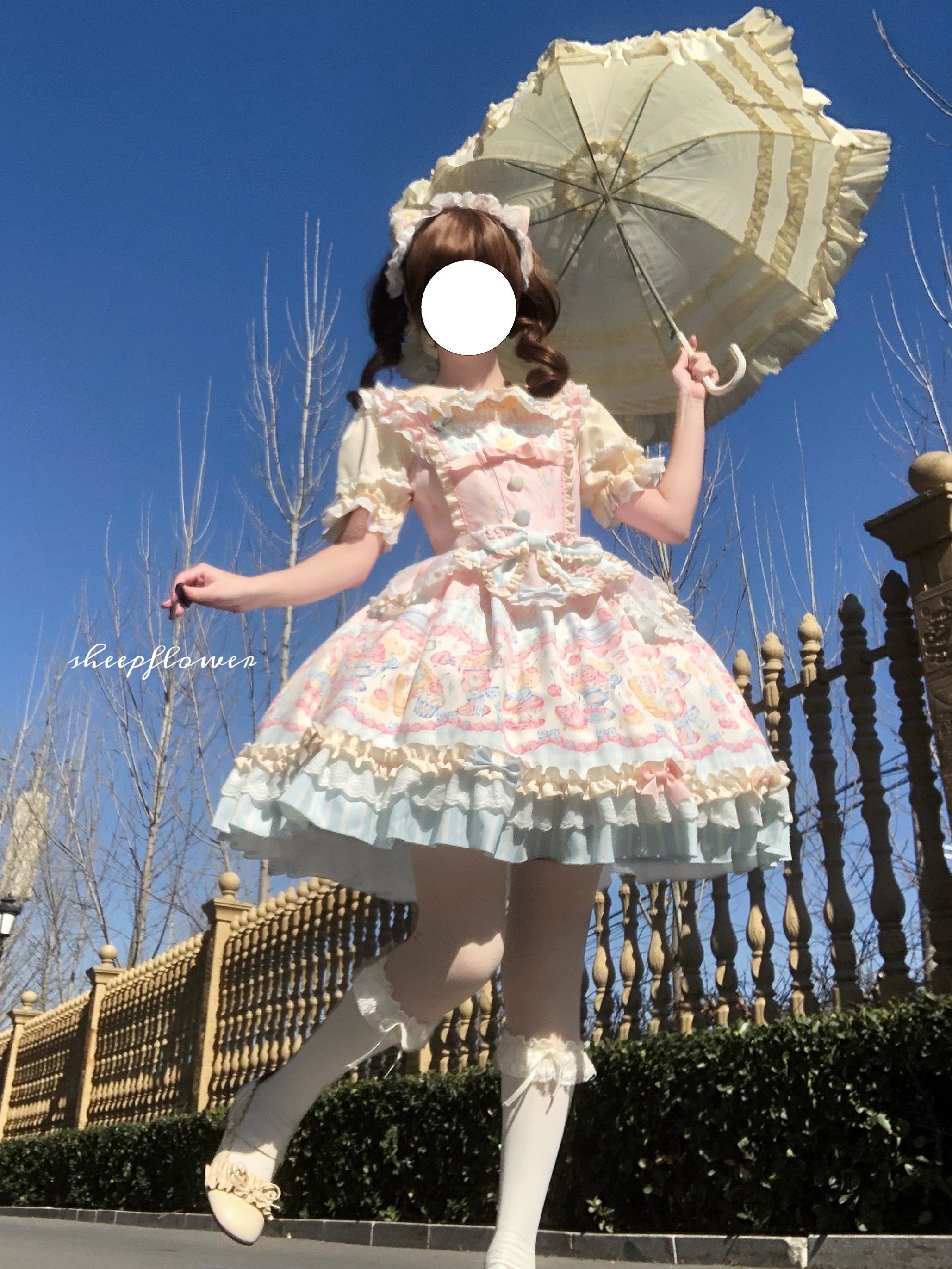 Sweet Cat Fruit Candy - Sweet Lolita Dessert Printed JSK Dress, Bows & Ruffles