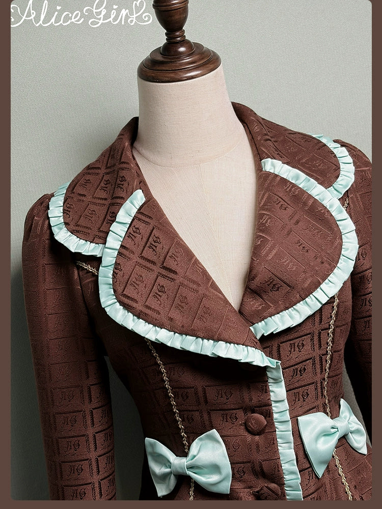 Alice Girl - Bear Chocolate Slab - Classic Lolita Slim Fit Jacket Coat, Lapel Collar 44310:803968