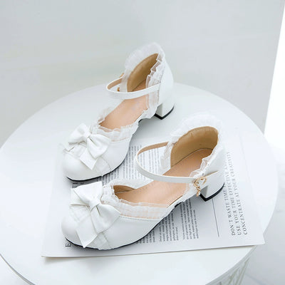 Yana~Sweet Lolita Shoes Round Toe Students Chunky Heel White 33 