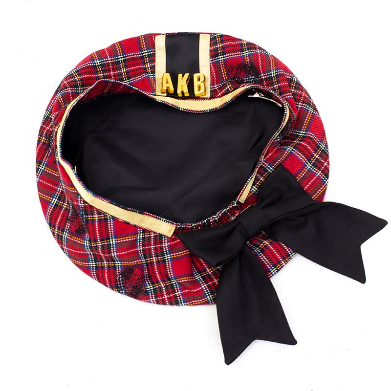 Forest Fluorescent Carps - IP Collab Sweet Lolita Performance Outfit Red Plaid JSK Full Set S Beret