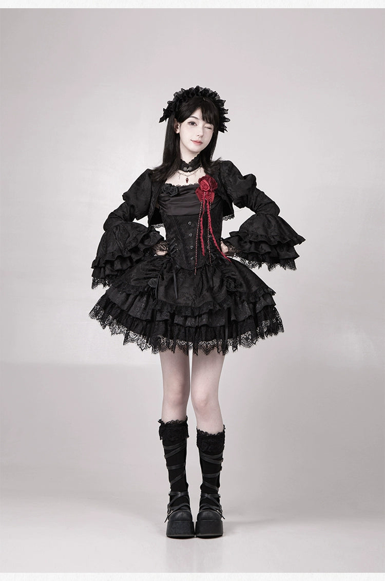 With PUJI - Letter and Poetry · Twilight - Black Gothic Lolita Skirt Set, Witch-Inspired 43525:778353