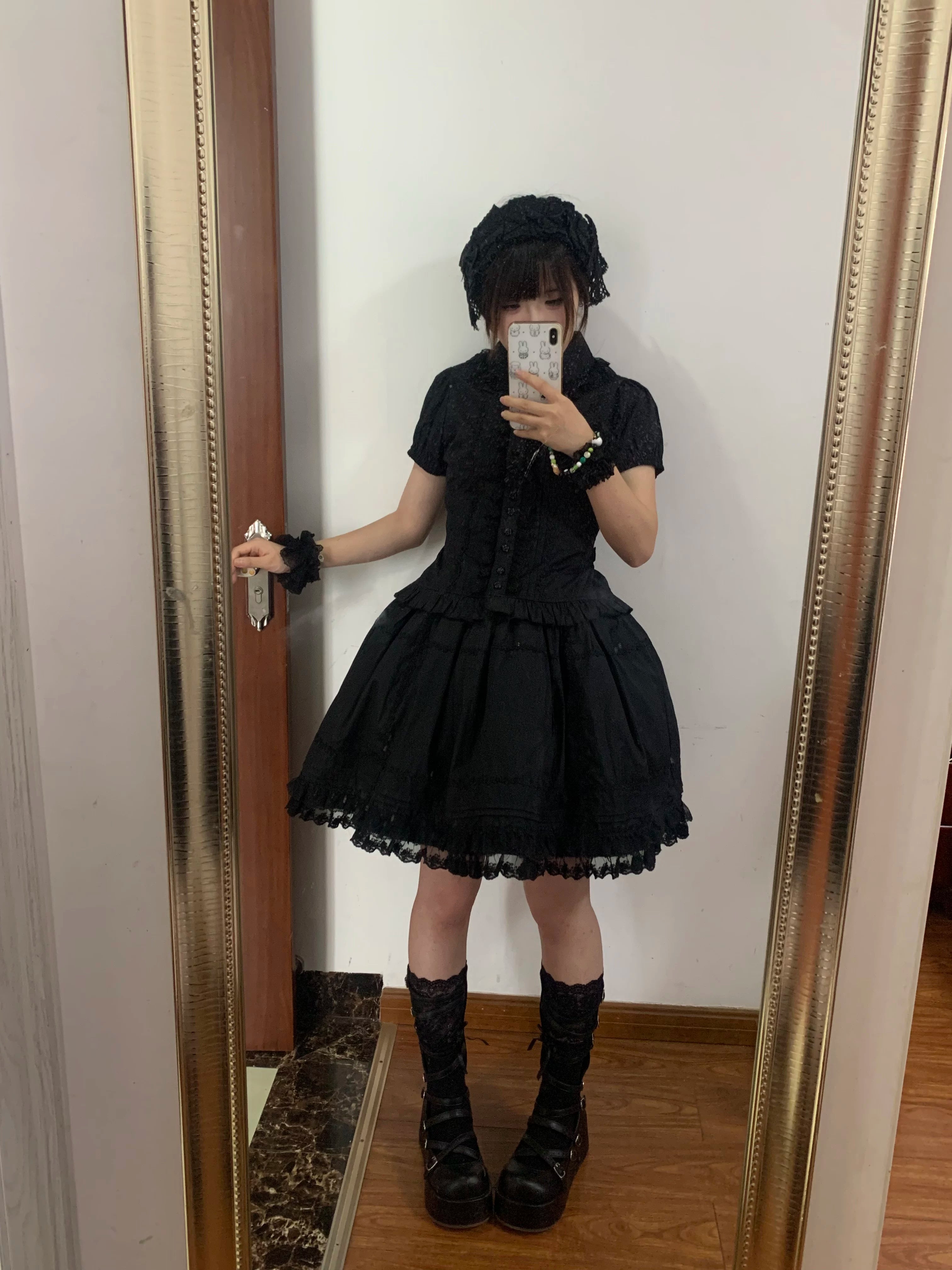 Sugar Heart Rose - Cotton Old School Lolita SK with Ruffled Hem