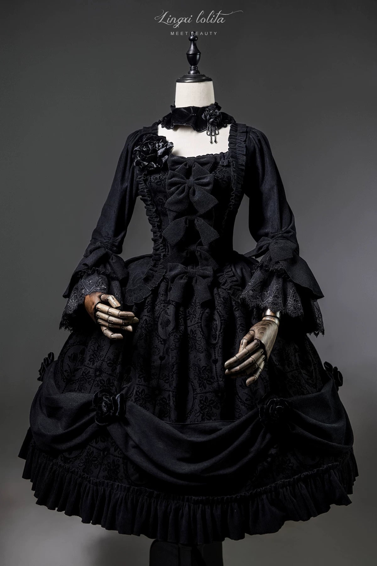 Midnight in Versailles - Gothic Lolita Hime Sleeve Blouse & Floral Skirt 44495:810488