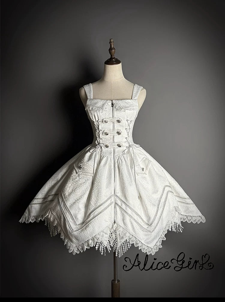 Dawnbreaker - Military Lolita JSK, Diamond Shaped Hemline (White / L M S XL XS) 44643:816858