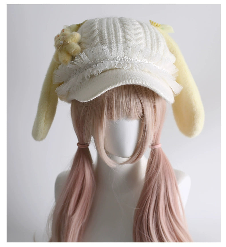 Xiaogui - Kawaii Lolita Baseball Cap Winter Plush Hat with Bunny Ears