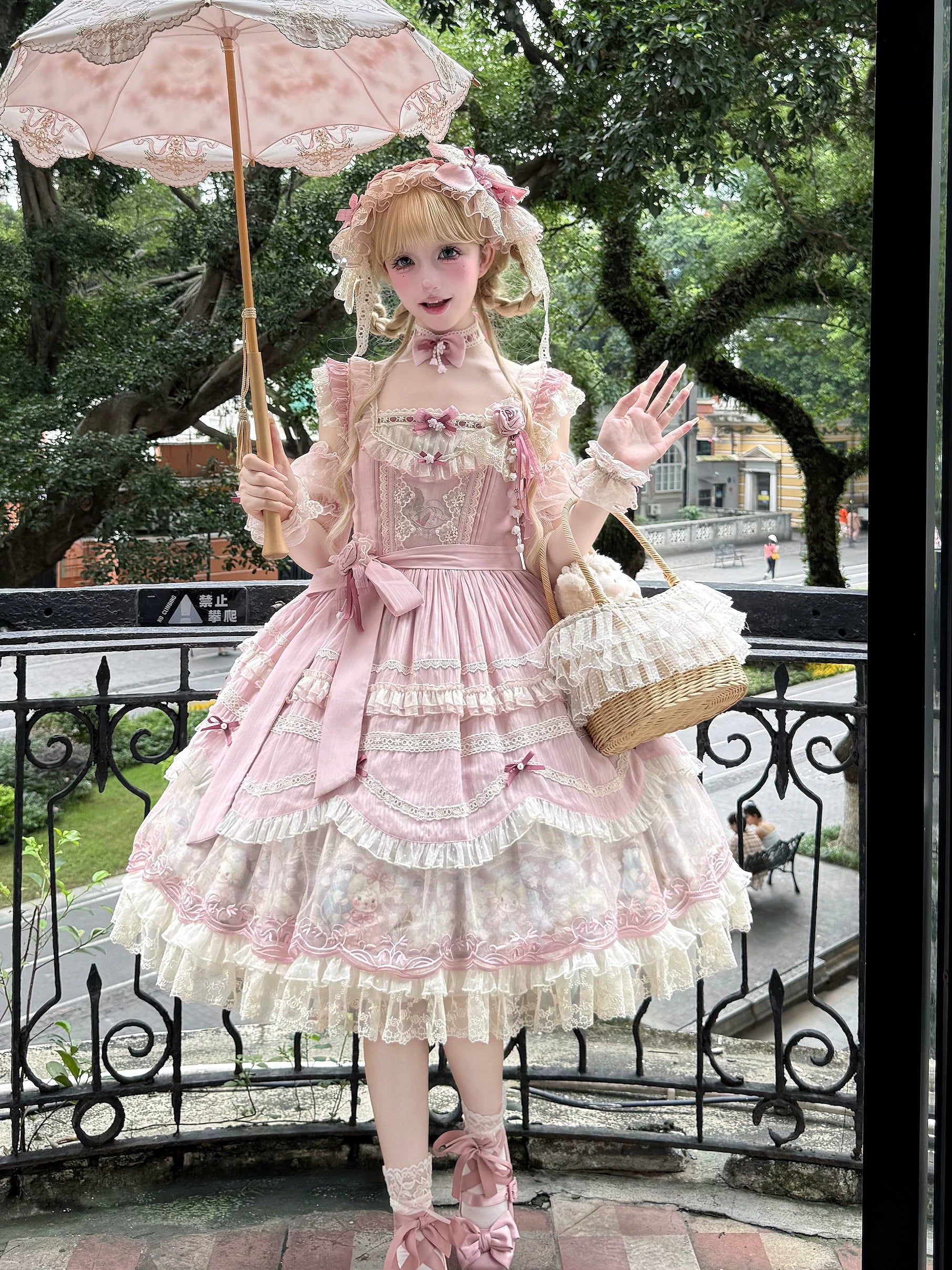 Lily of the Valley Lamb - Classic Lolita Tiered Hem JSK Dress with Embroidery 45277:852097