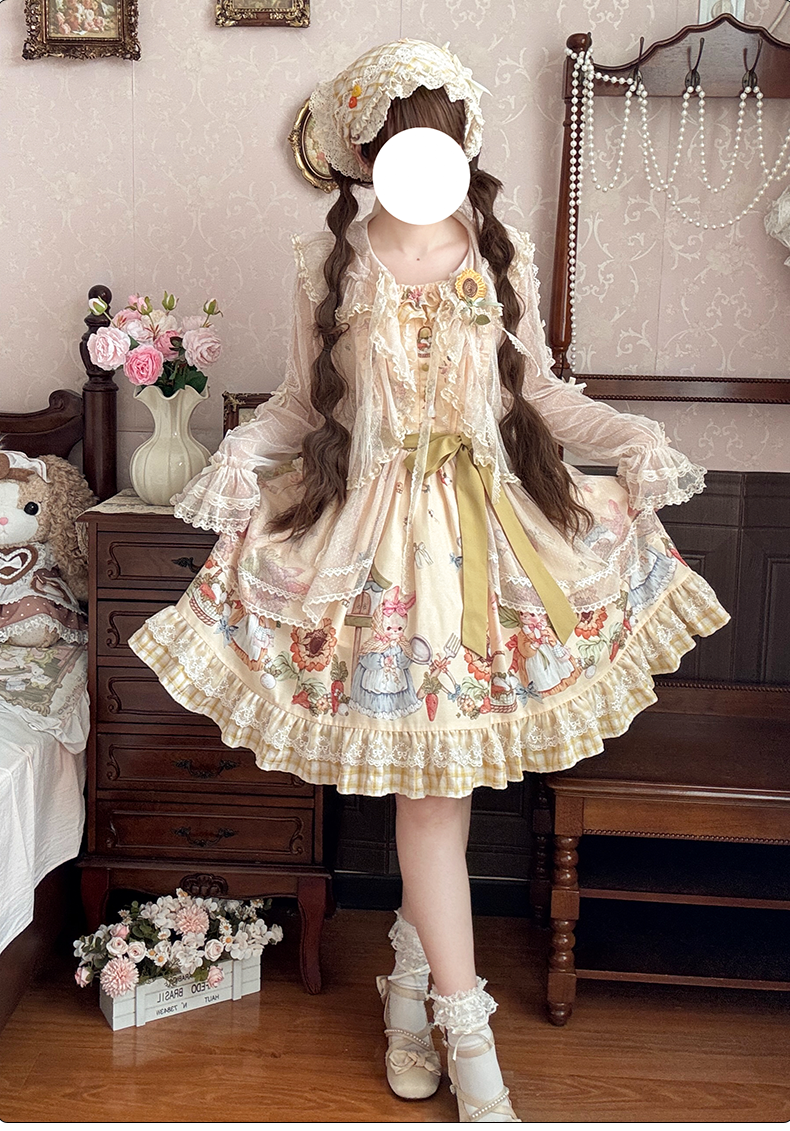 Bunny Harvest Season - Country Lolita Peter Pan Collar OP, Bunny Print JSK 44533:811856