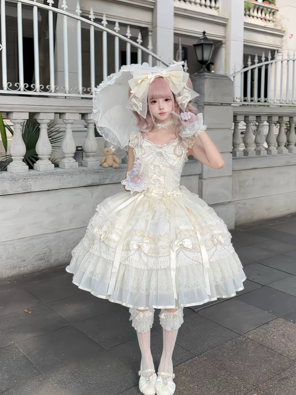 Jenny Love Song - Sweet Lolita Jacquard JSK Dress Set, Detachable Bows (L M S) 46118:875640