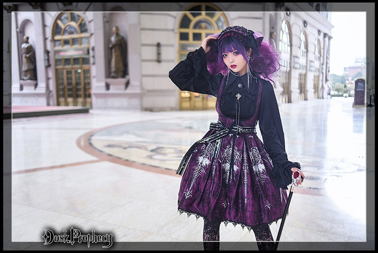 DuskProphecy - Coccyx - Elegant Lolita Dress High Waist Fishbone Print JSK Set 34722:466642