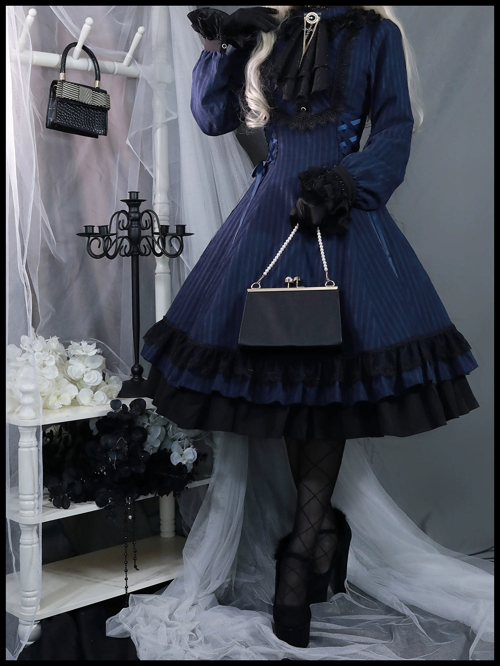 Miss Point - Perintz Manor - Gothic Lolita OP Long Sleeve Retro Lolita Dress 39904:642860