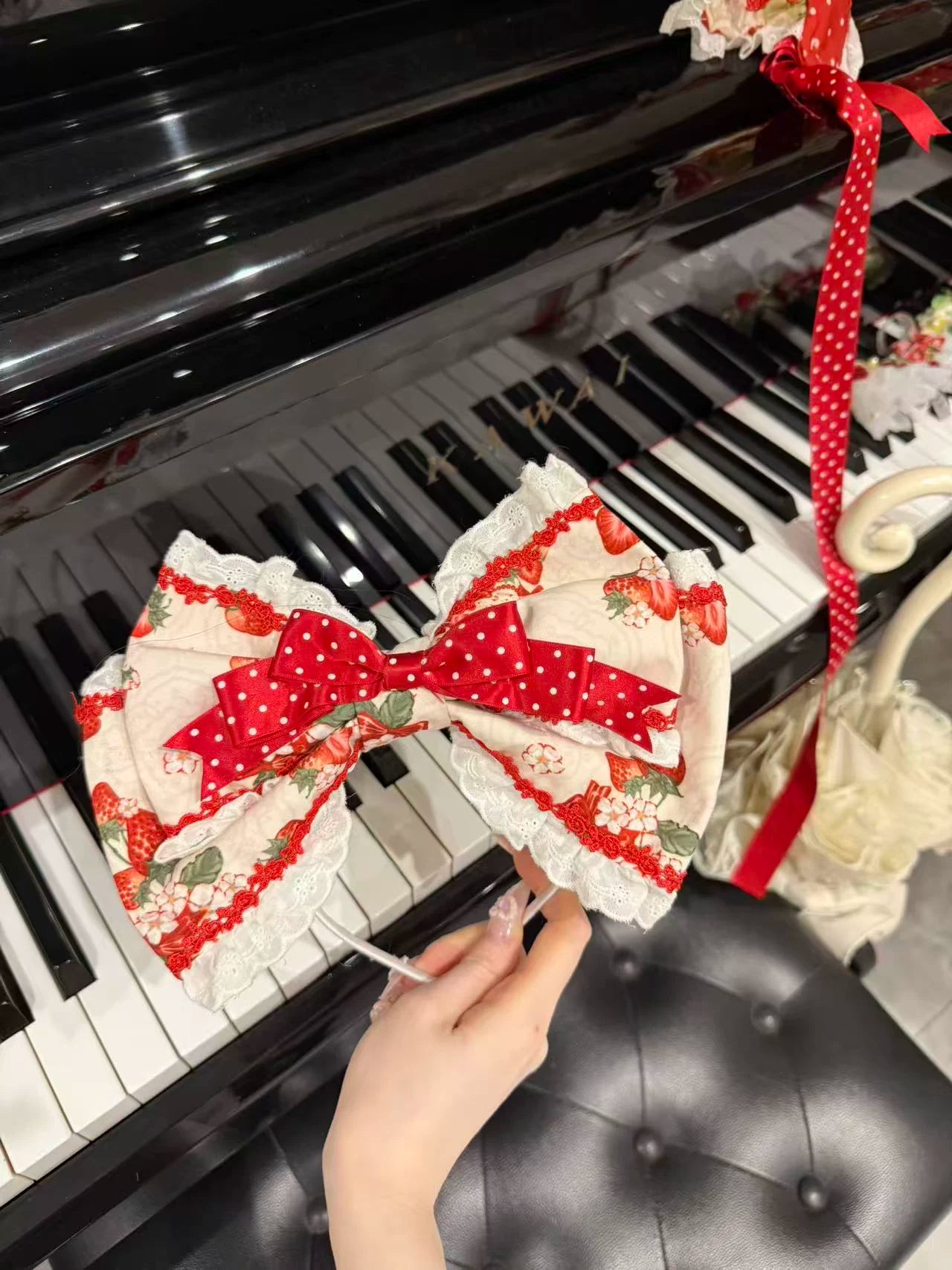 Strawberry Cat - Printed Sweet Lolita JSK Dress, Embroidered Strawberry KC Only S