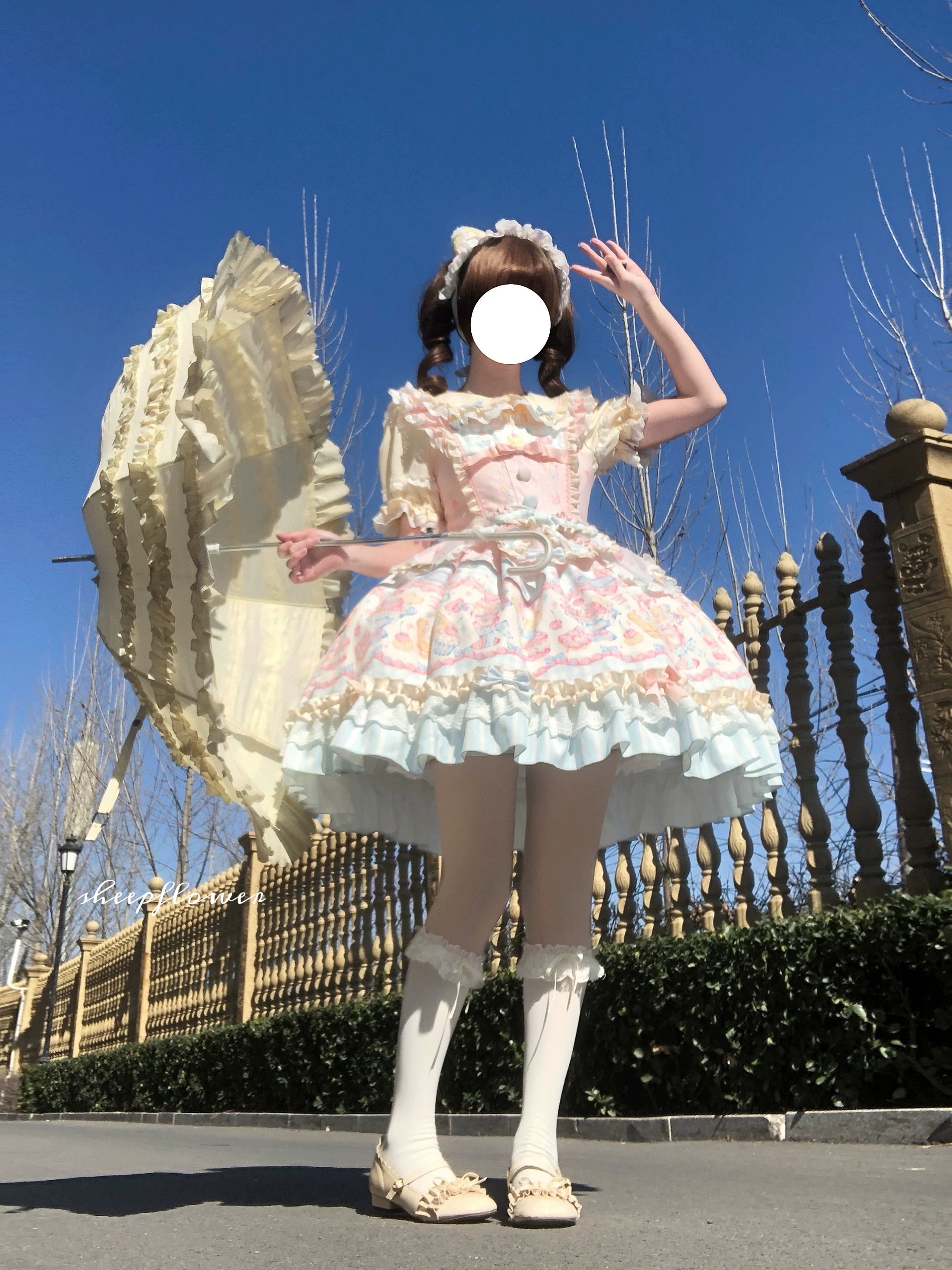 Sweet Cat Fruit Candy - Sweet Lolita Dessert Printed JSK Dress, Bows & Ruffles