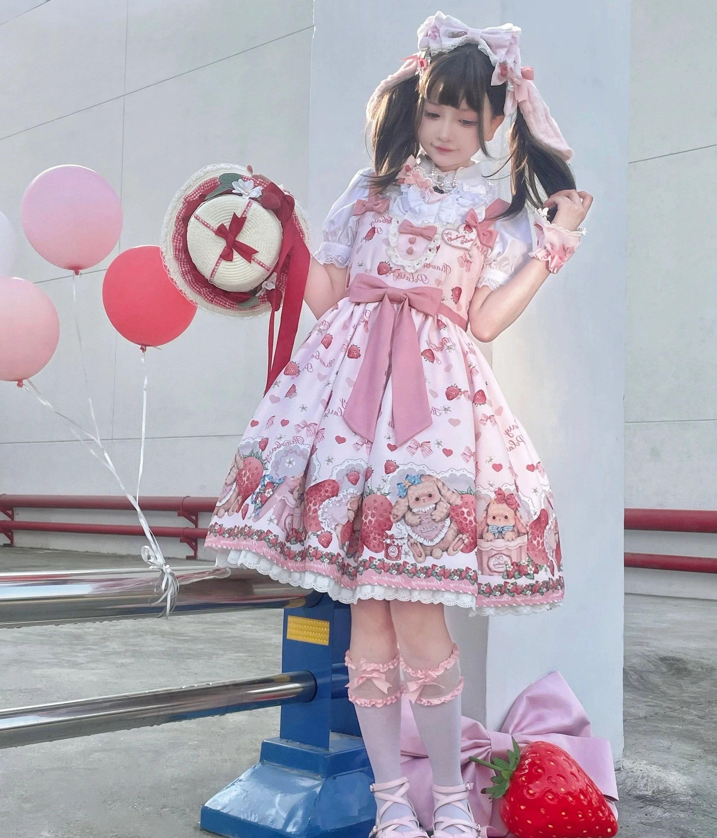 Polaris Lolita - Rabbit Berry Gift Box - Sweet Pink Lolita JSK Dress, Bunny & Straberry Print 44382:805999