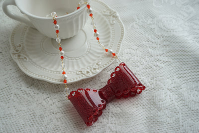 (Buyforme)Cat Tea Party~ Sweet Lolita Bow Ring and Necklace red necklace  