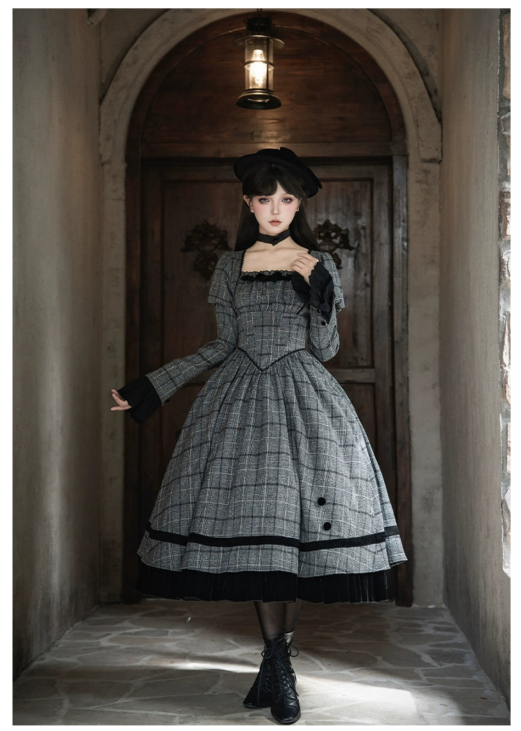 With PUJI - Yesterday's Epistle - Winter Classic Lolita Plaid Dress Set, Fishbone Waist 44227:799795
