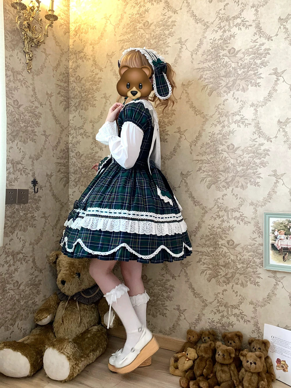 Plaid Petal Bunny - Old School Lolita Plaid OP Dress, Petal-shaped Hem 44673:818300