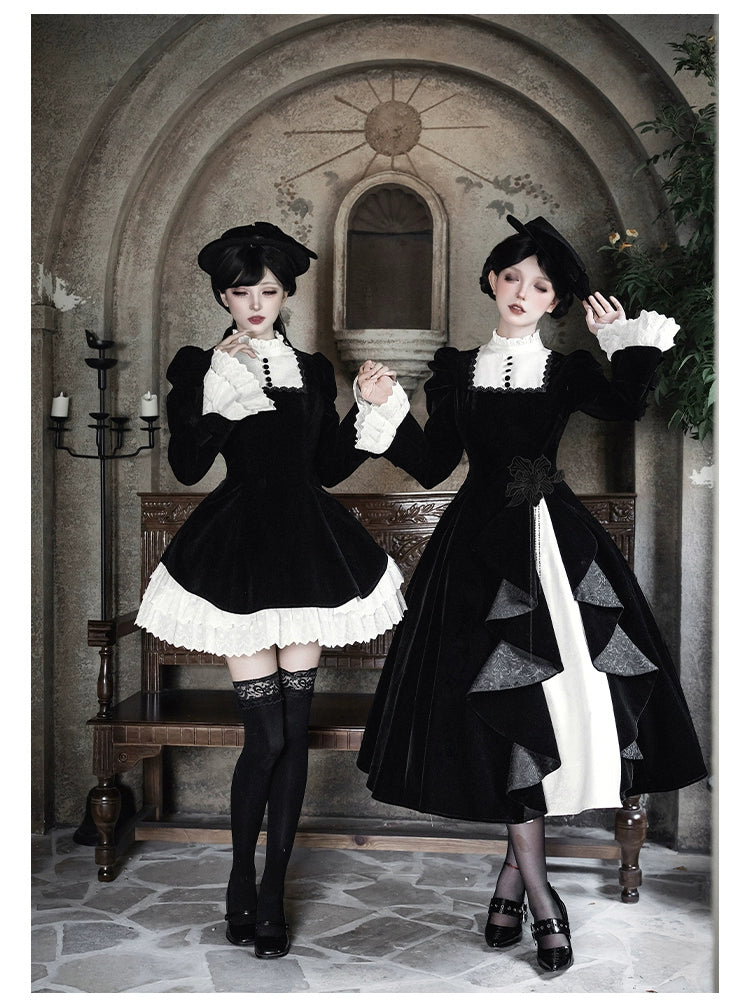 With PUJI - To the Dusk - Classic Lolita Tiered-Skirt OP, Long Irregular Hem 44319:804635